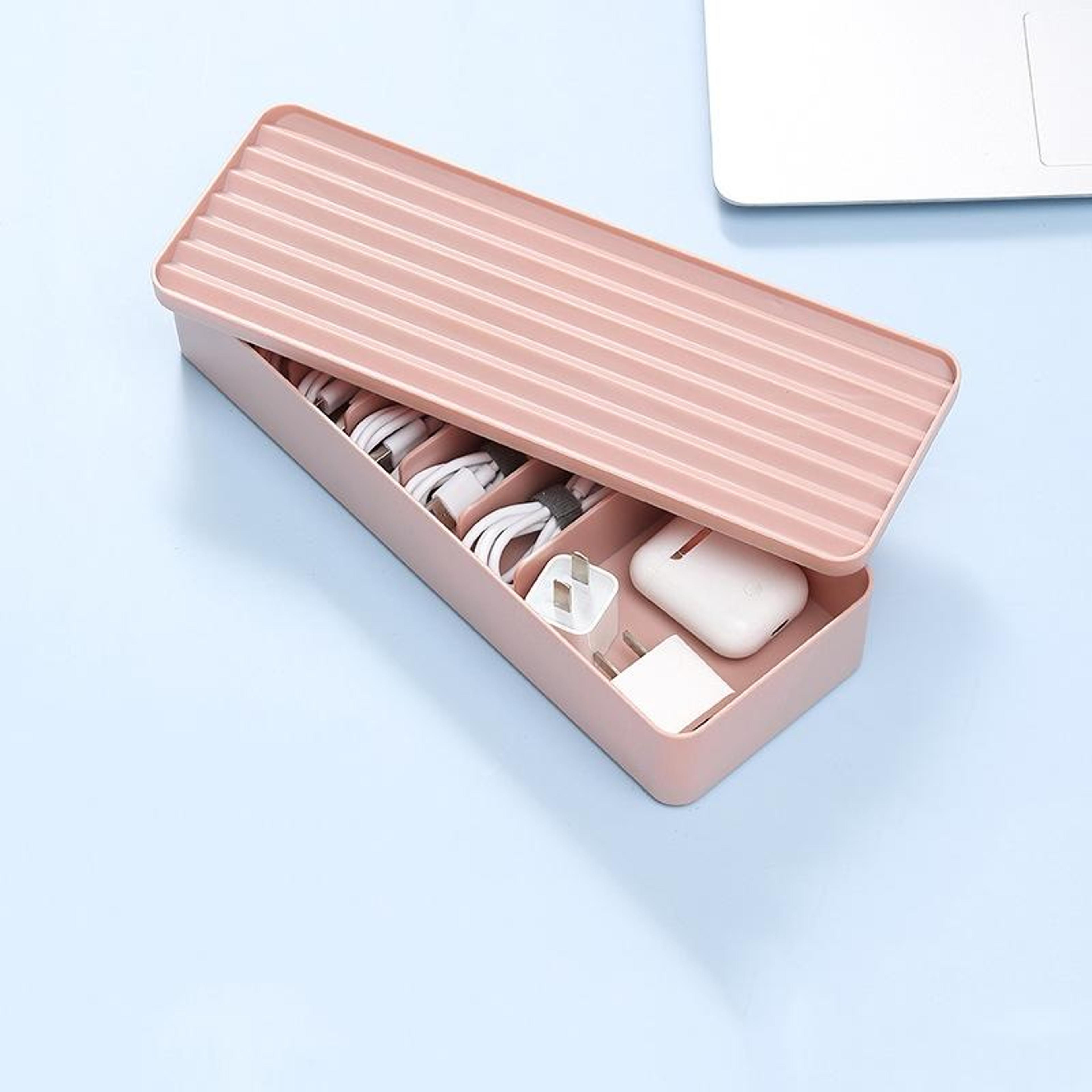 Dustproof Cable Organizer Box Desktop Cable Storage Box With Compartments For Chargers Cords And Ac 7