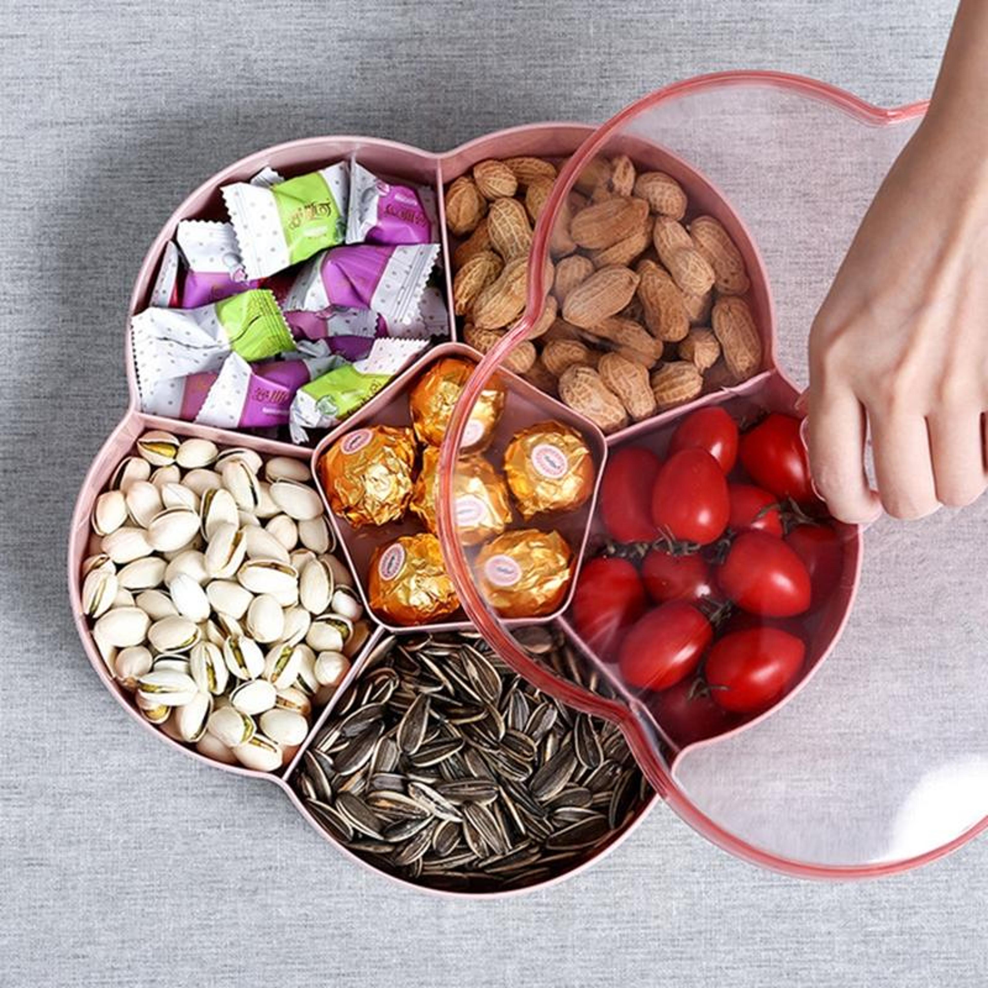 Flower Shaped Candy Storage Box With Lid Transparent Snack Serving Tray For Nuts Dried Fruit 4