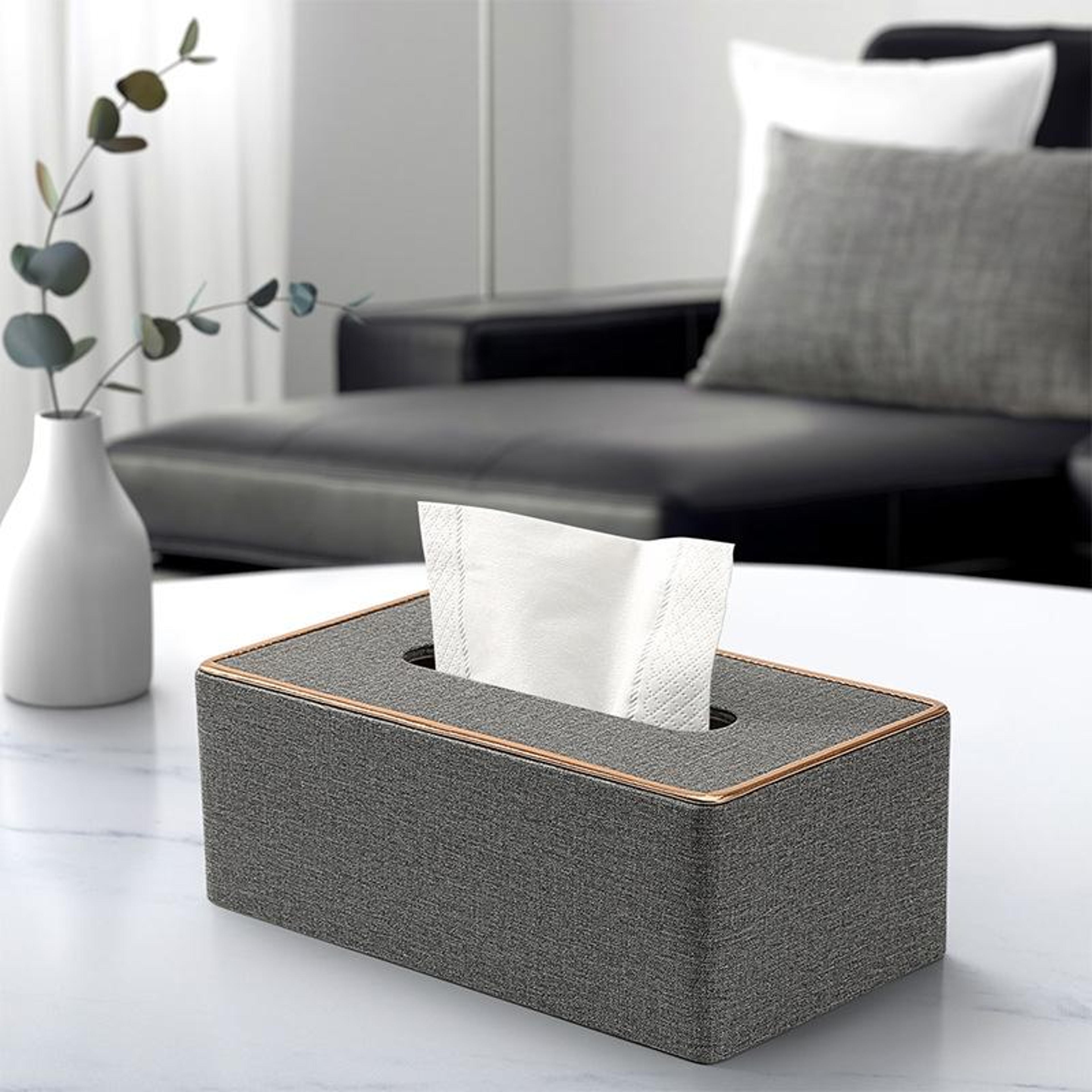 Luxury Faux Leather Tissue Box Cover With Gold Rim Elegant Decorative Tissue Holder For Home Office 7
