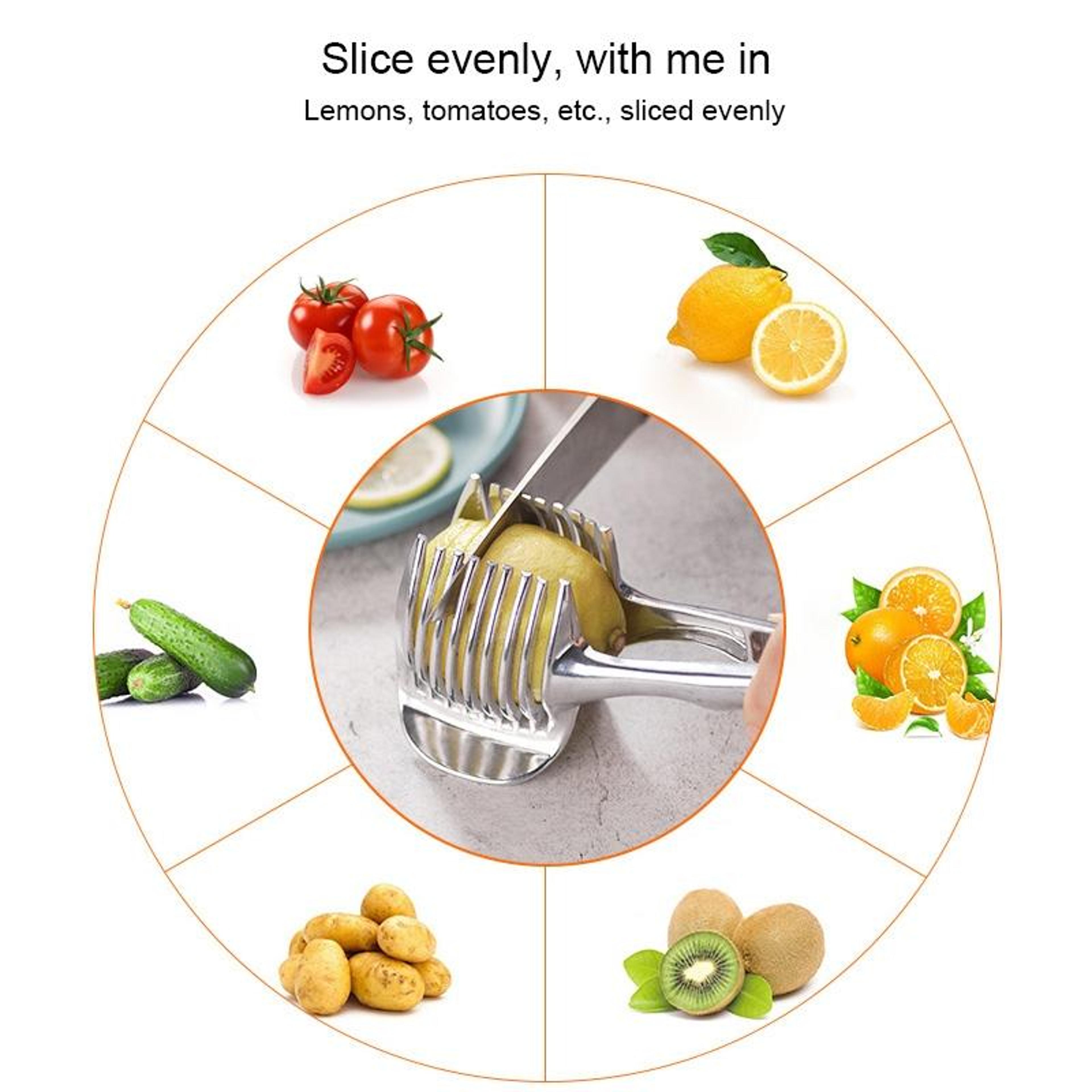 Aluminum Alloy Lemon Slicer Handheld Fruit Cutting Tool And Multipurpose Tomato Slicer Holder 4