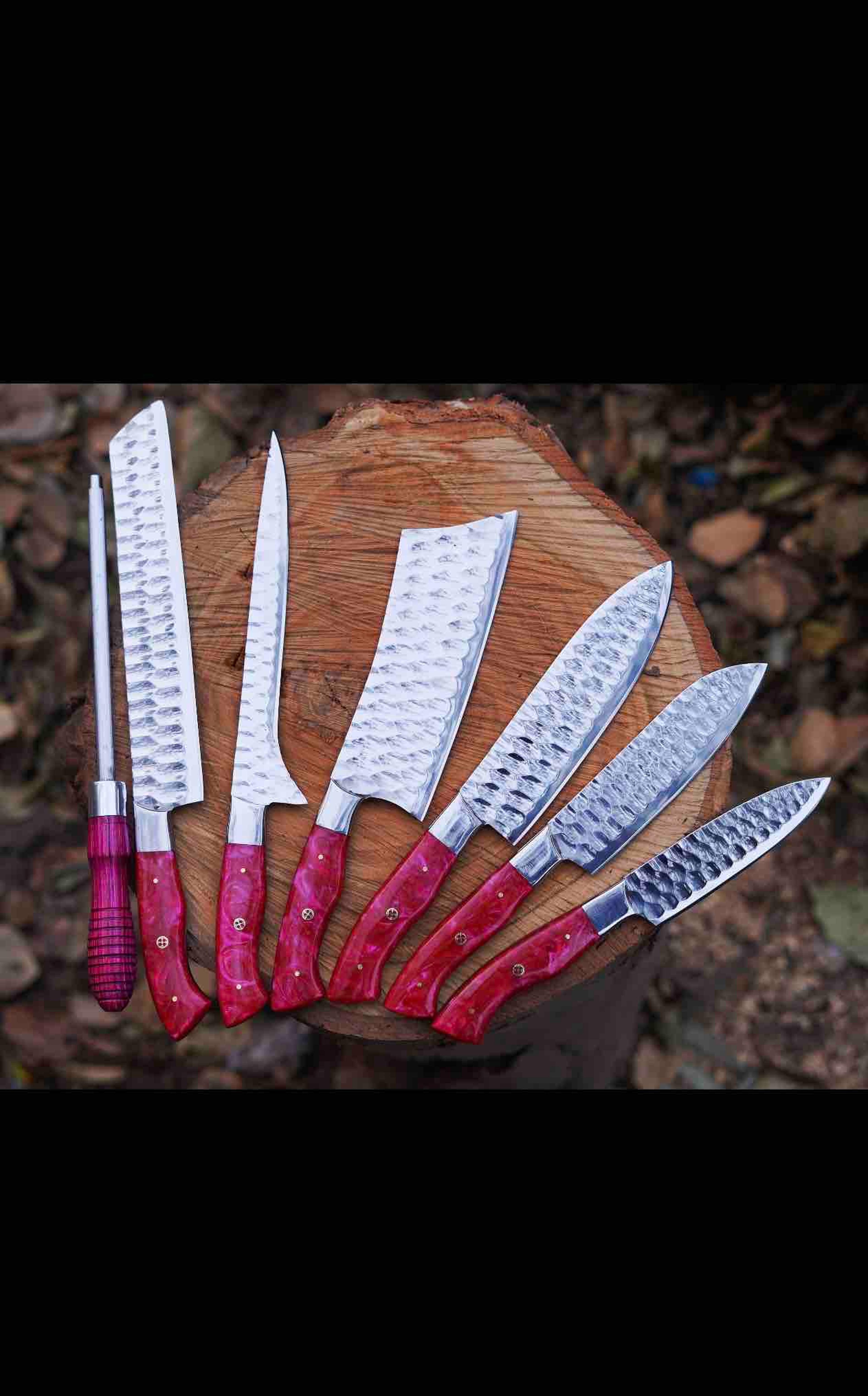 personalized handmade chef knives set 7-pcs, perfect gift for cooking lovers, gift for husband, gift for wedding couples