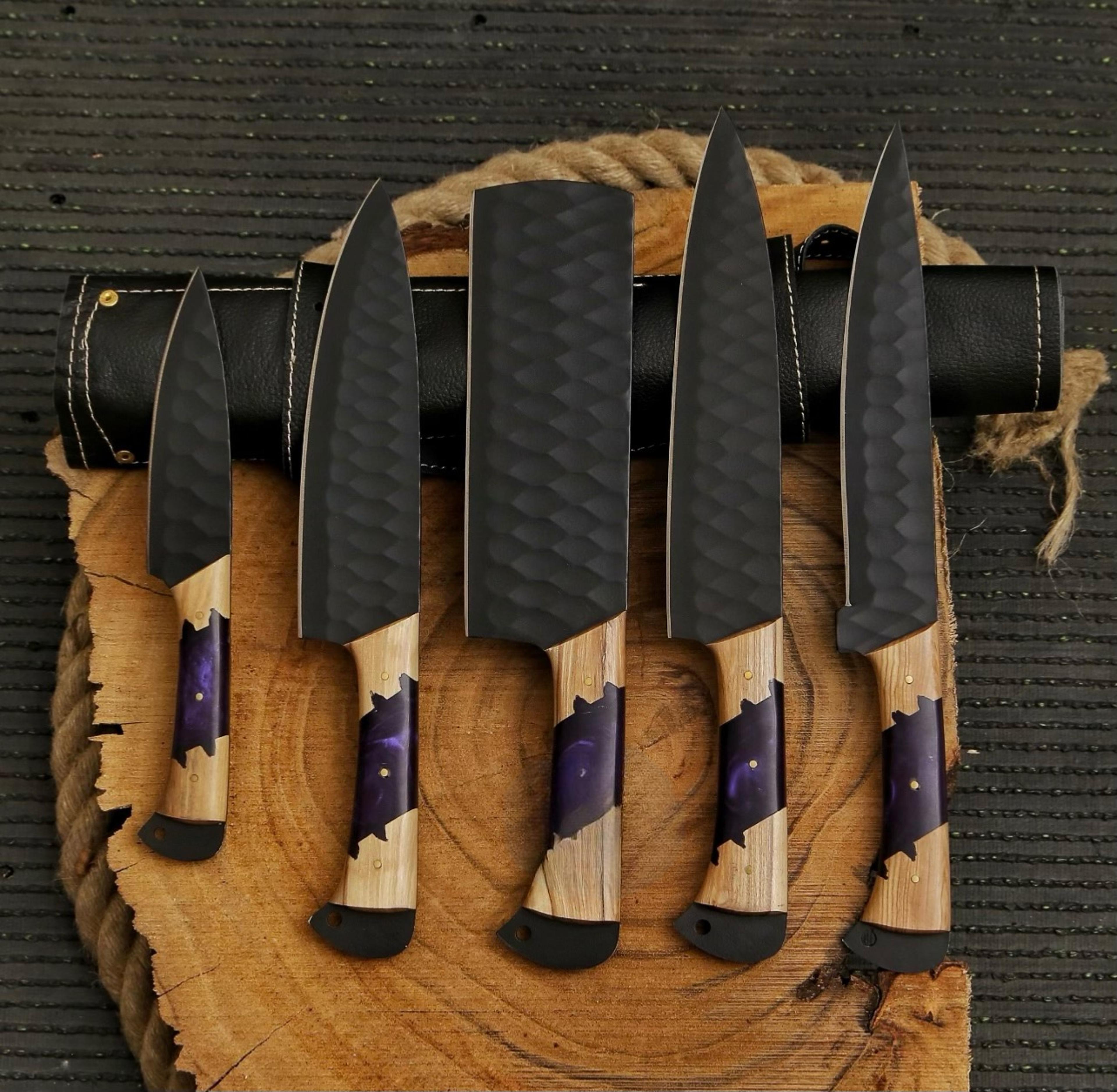 hand forged carbon steel chef knife set of 5 pcs, bbq knive set, kitchen knives