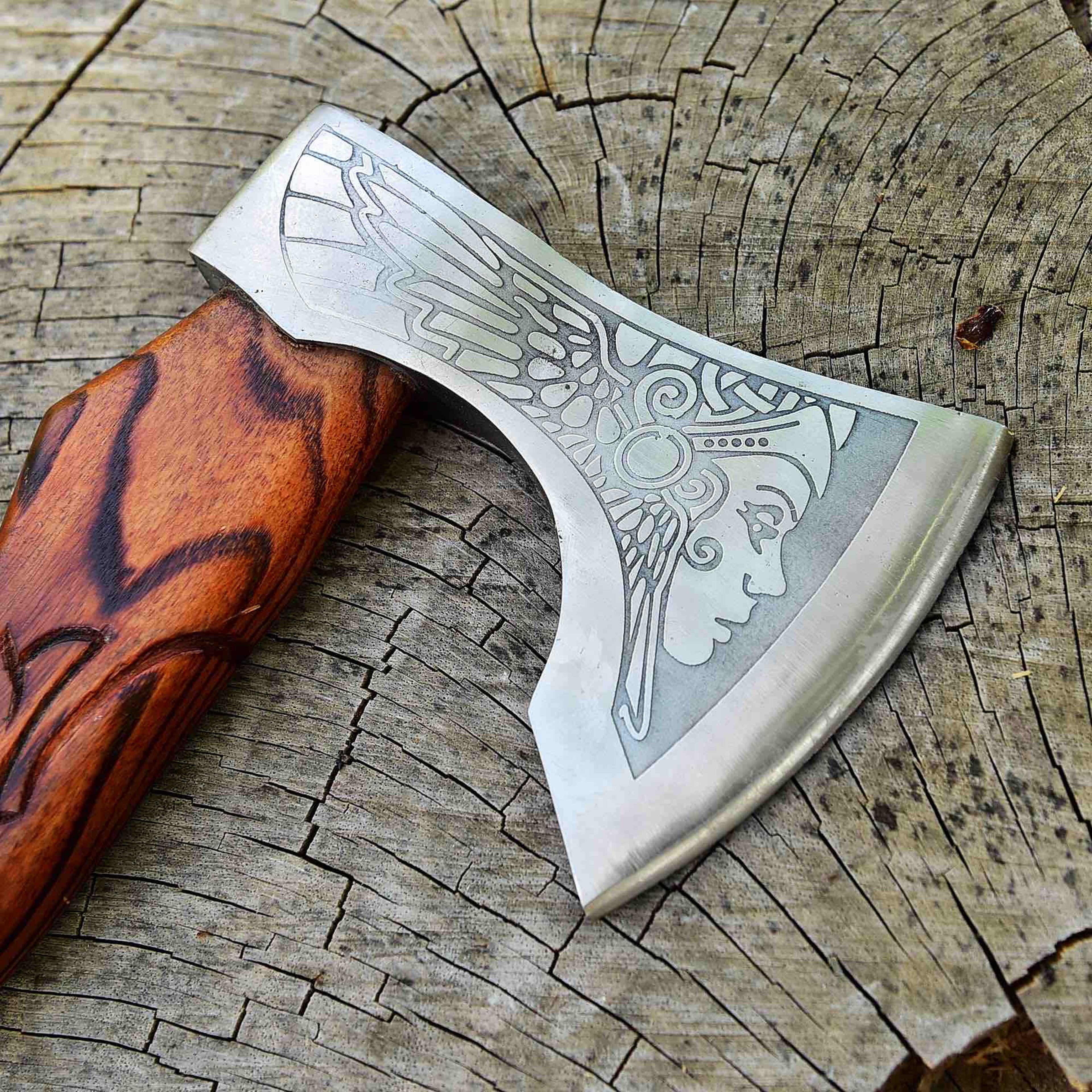 RAGNAR VIKING AXE Forged Camping Axe With Rose Wood Shaft Viking Bearded Nordic Custom Gift For Her