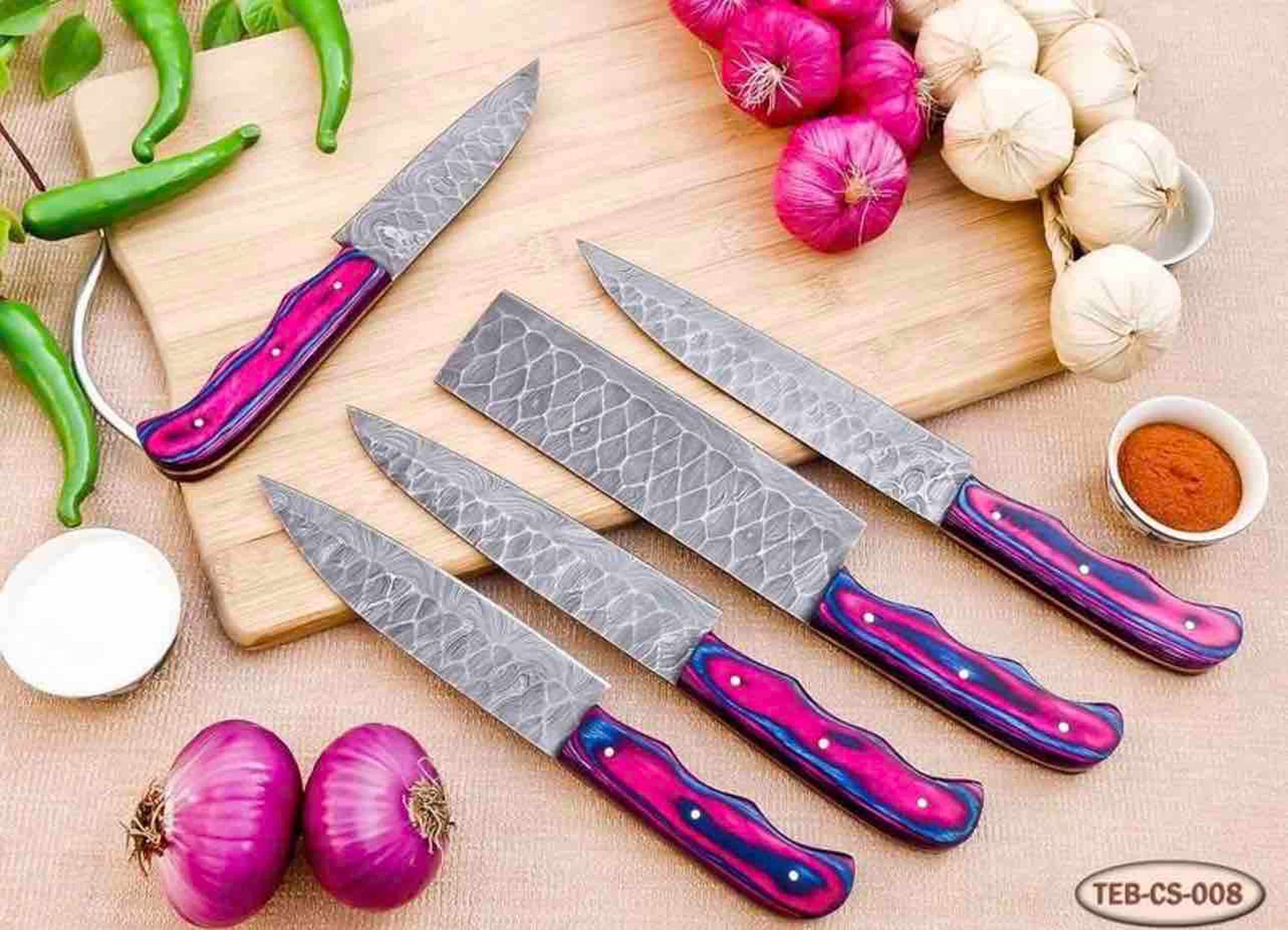 hand forged damascus steel chef knife set, kitchen knives | chef knive set, handmade 5 pcs luxury damasuc knife gift for