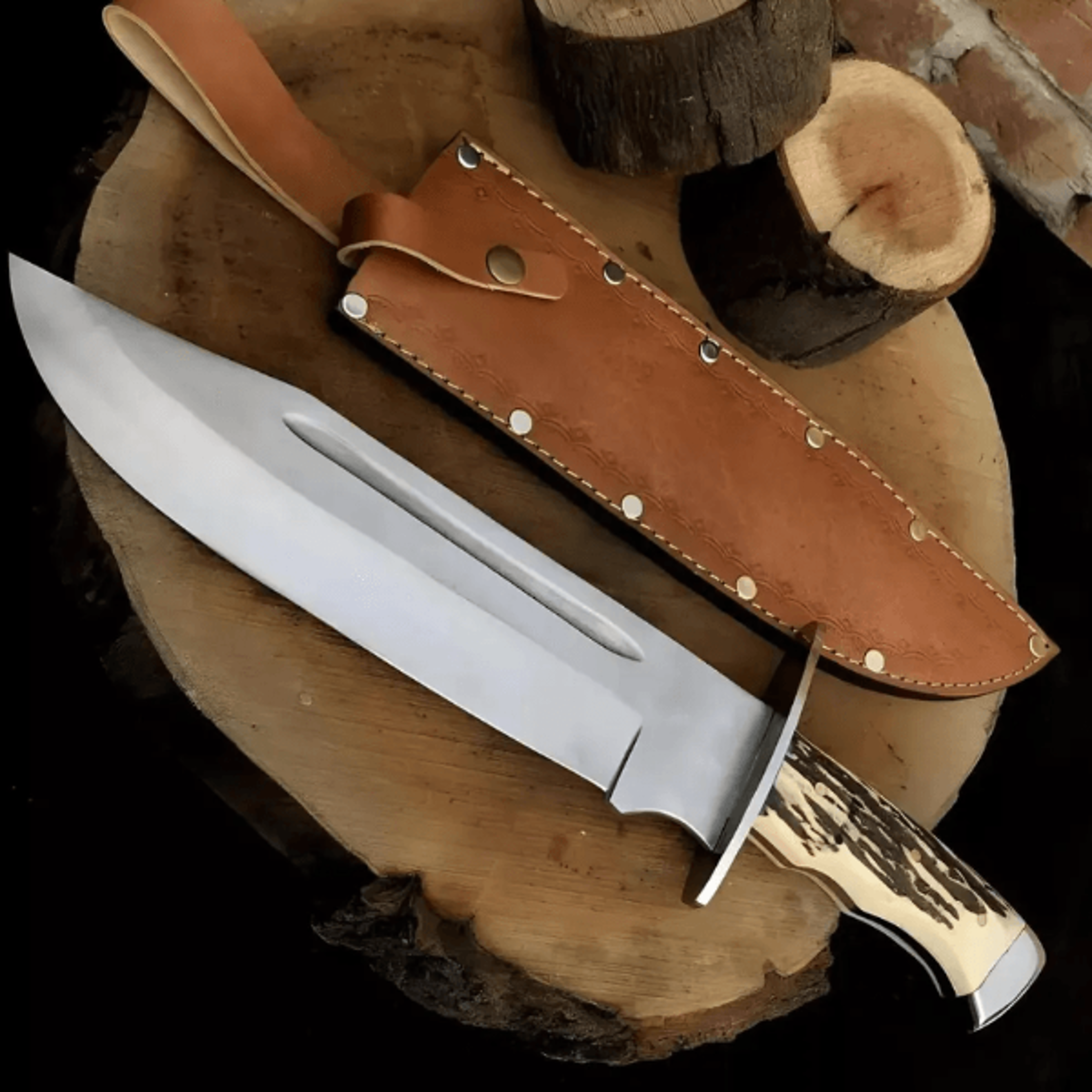 steel jungle hunting bowie knife stag handle knife for men
