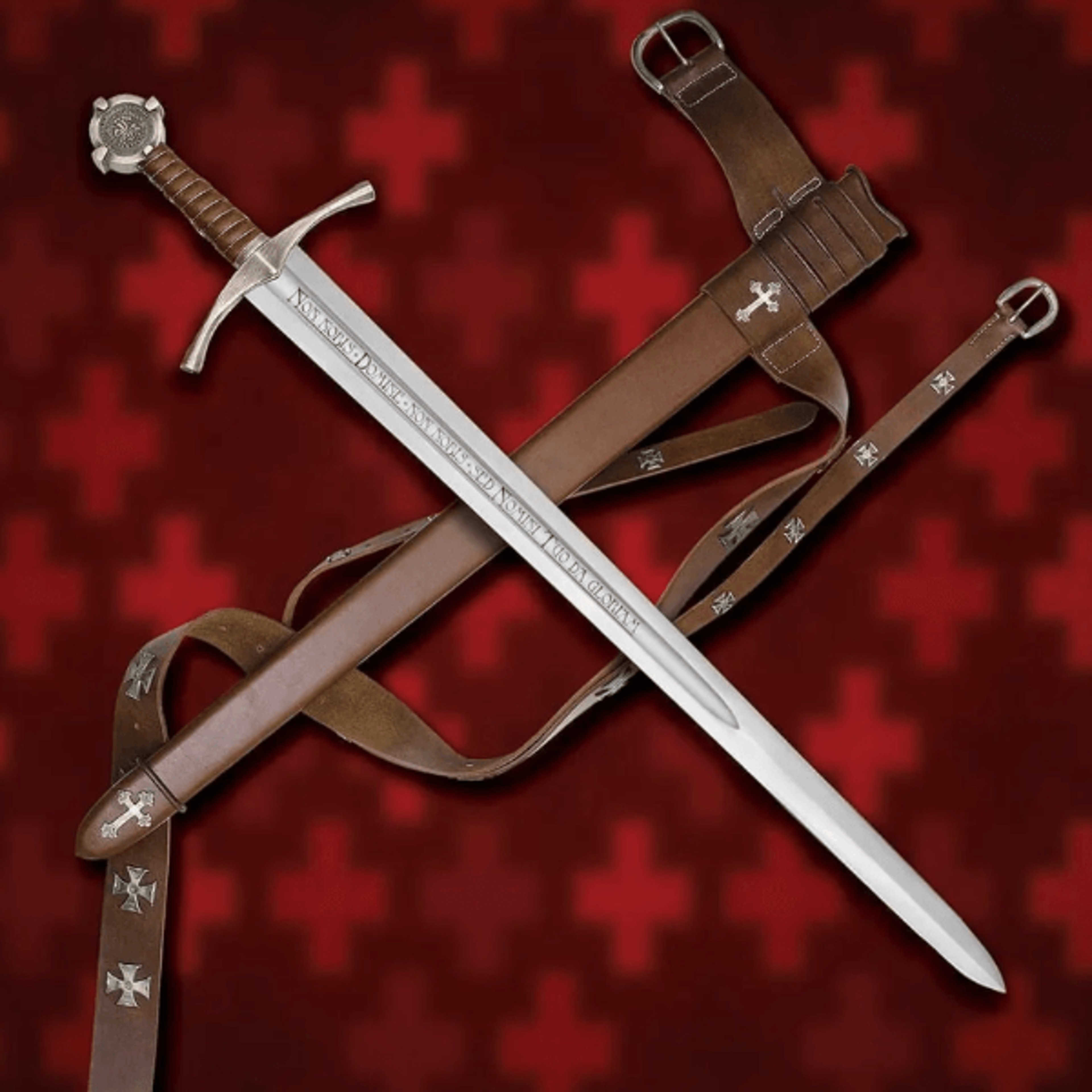 templar crusader sword – medieval knight replica with "non nobis" inscription | collectible decor & gift