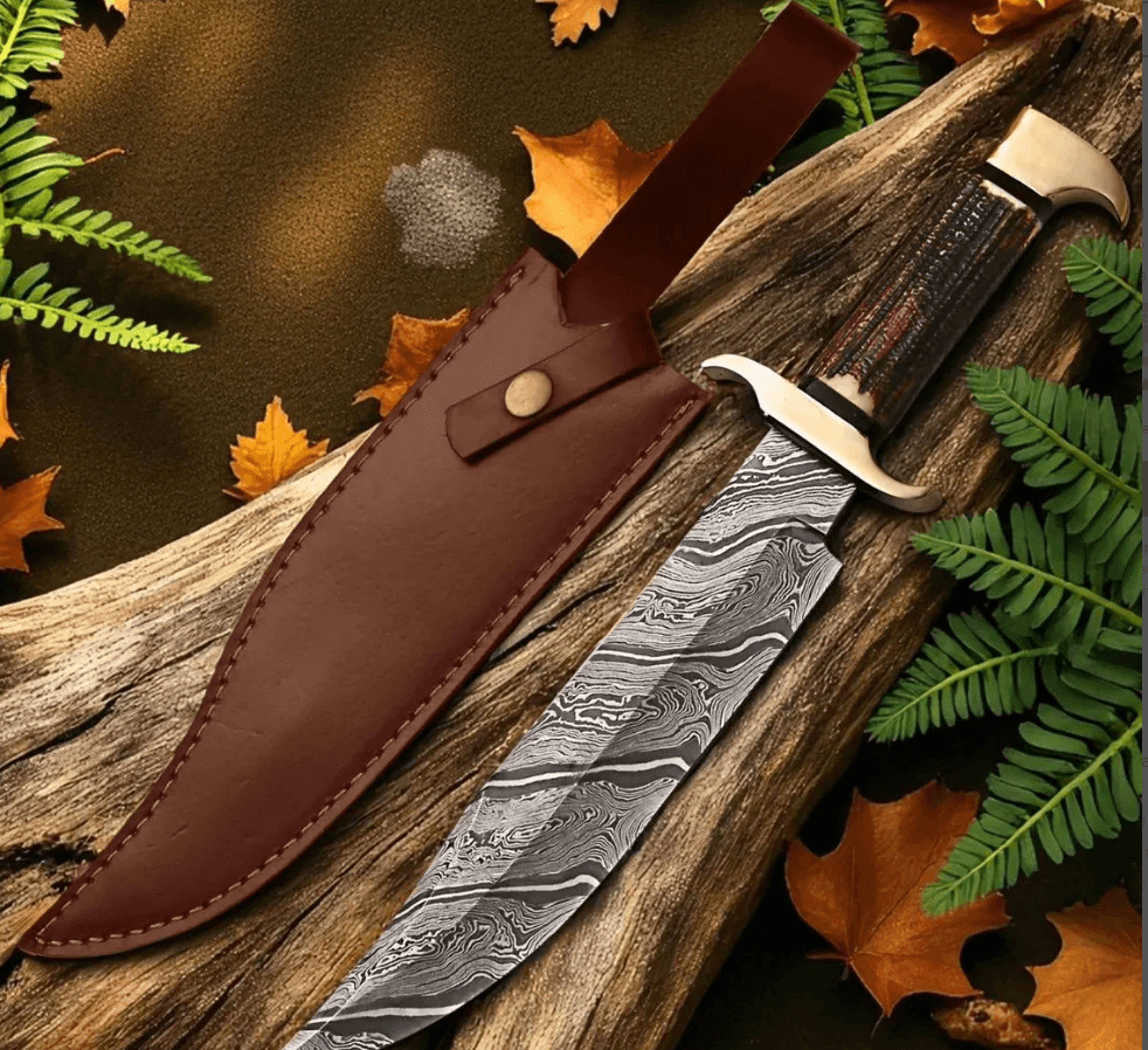 Buy Copper Damascus Hunting Bowie Knife