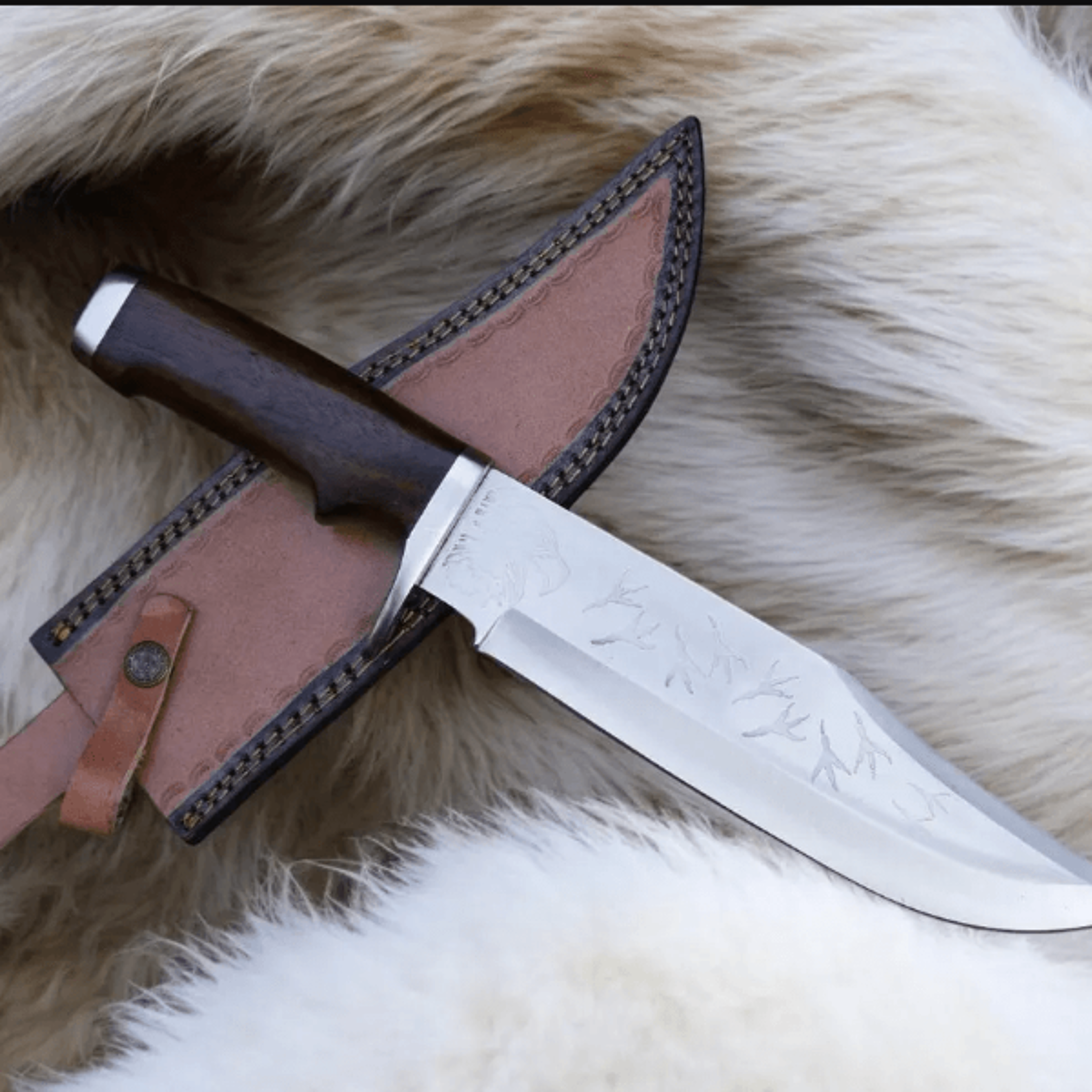 15" hunting & survival knife | full tang outdoor knife gift for him | d2 steel blade + leather sheath