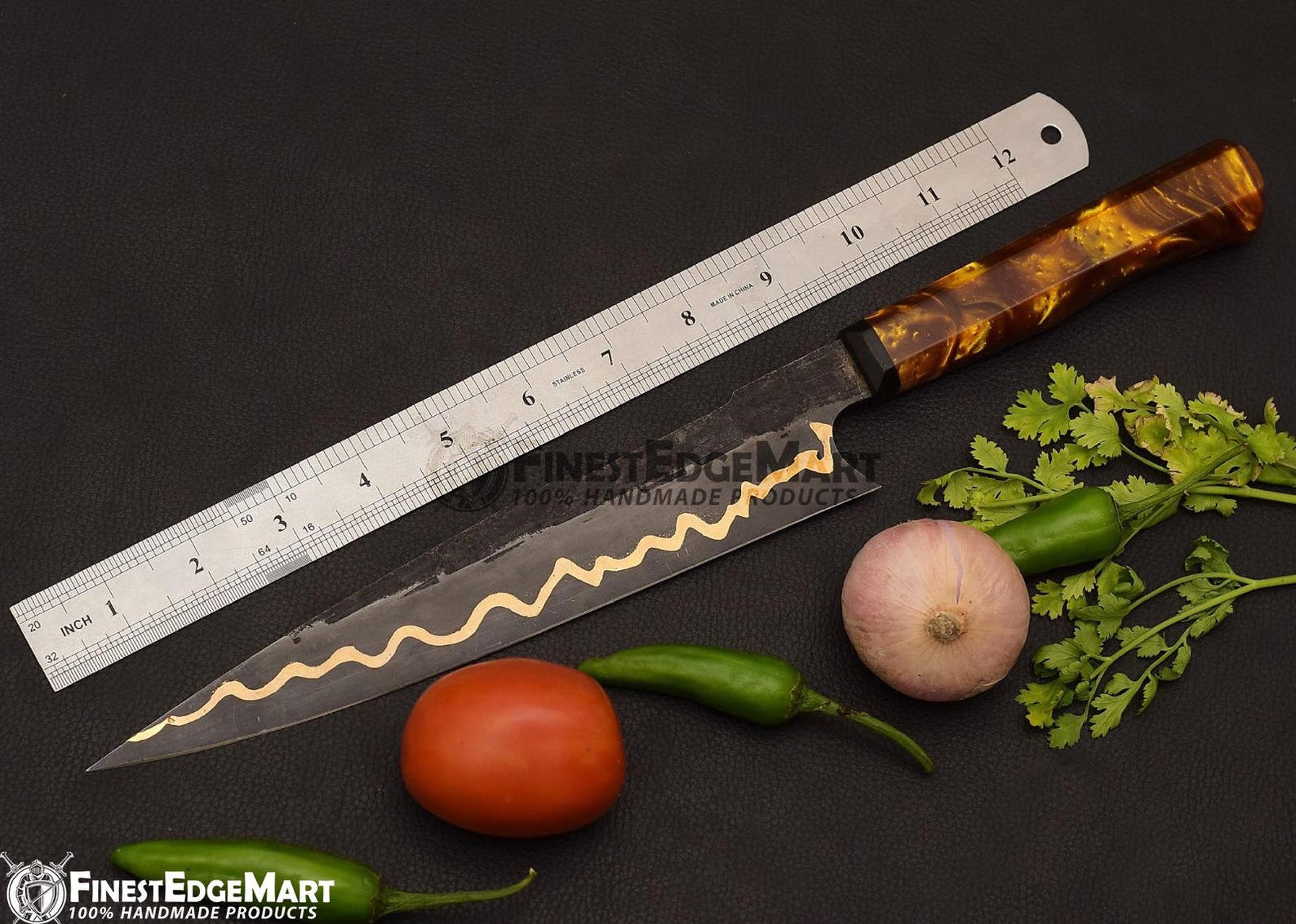 Handmade Copper Damascus Chef Knife Luxury Kitchen Blade With Resin Handle And Protective Sheath Gi