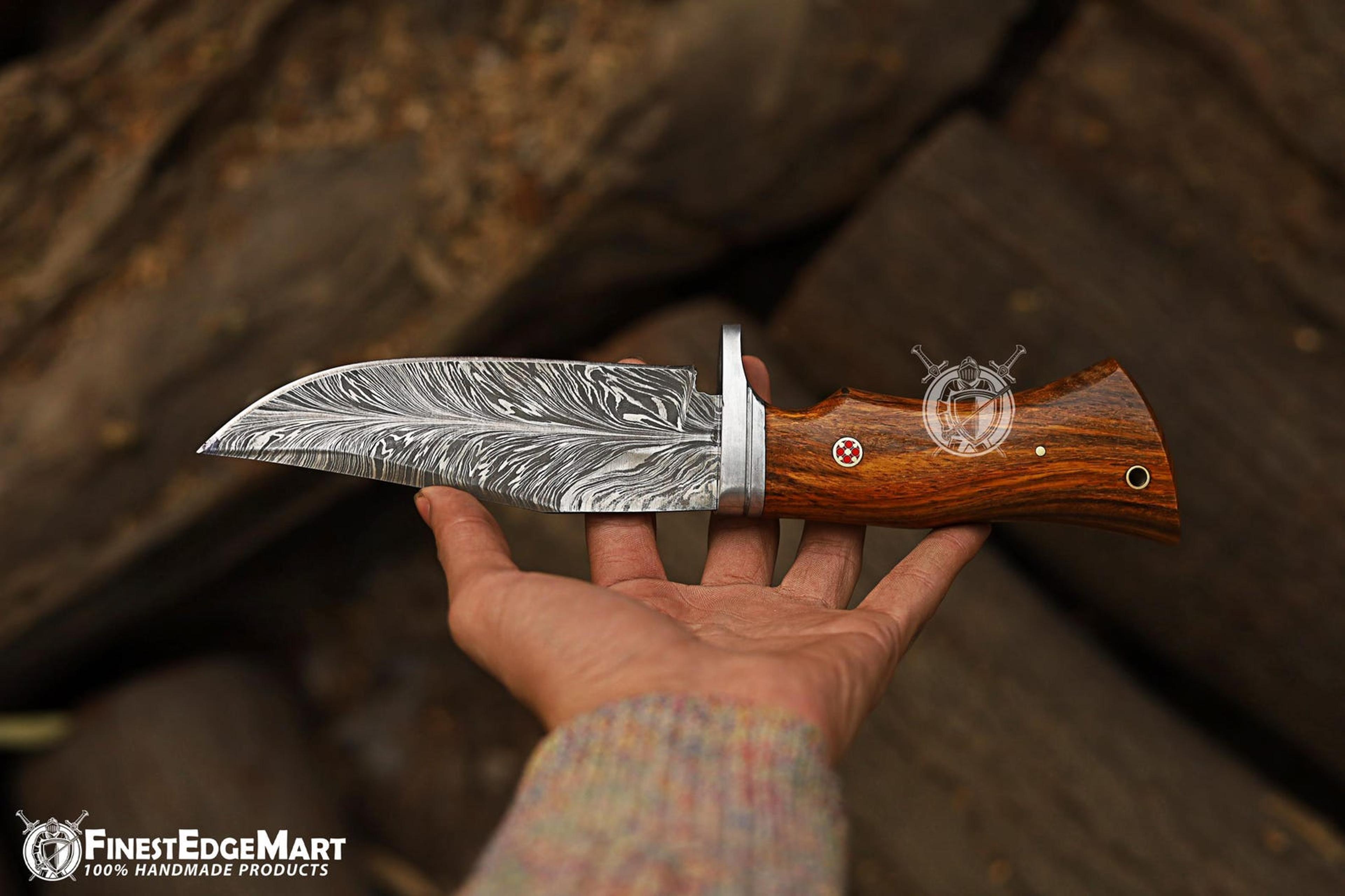 Premium Handmade Damascus Steel Bowie Knife With Leather Sheath  Perfect For Hunting Camping And Co