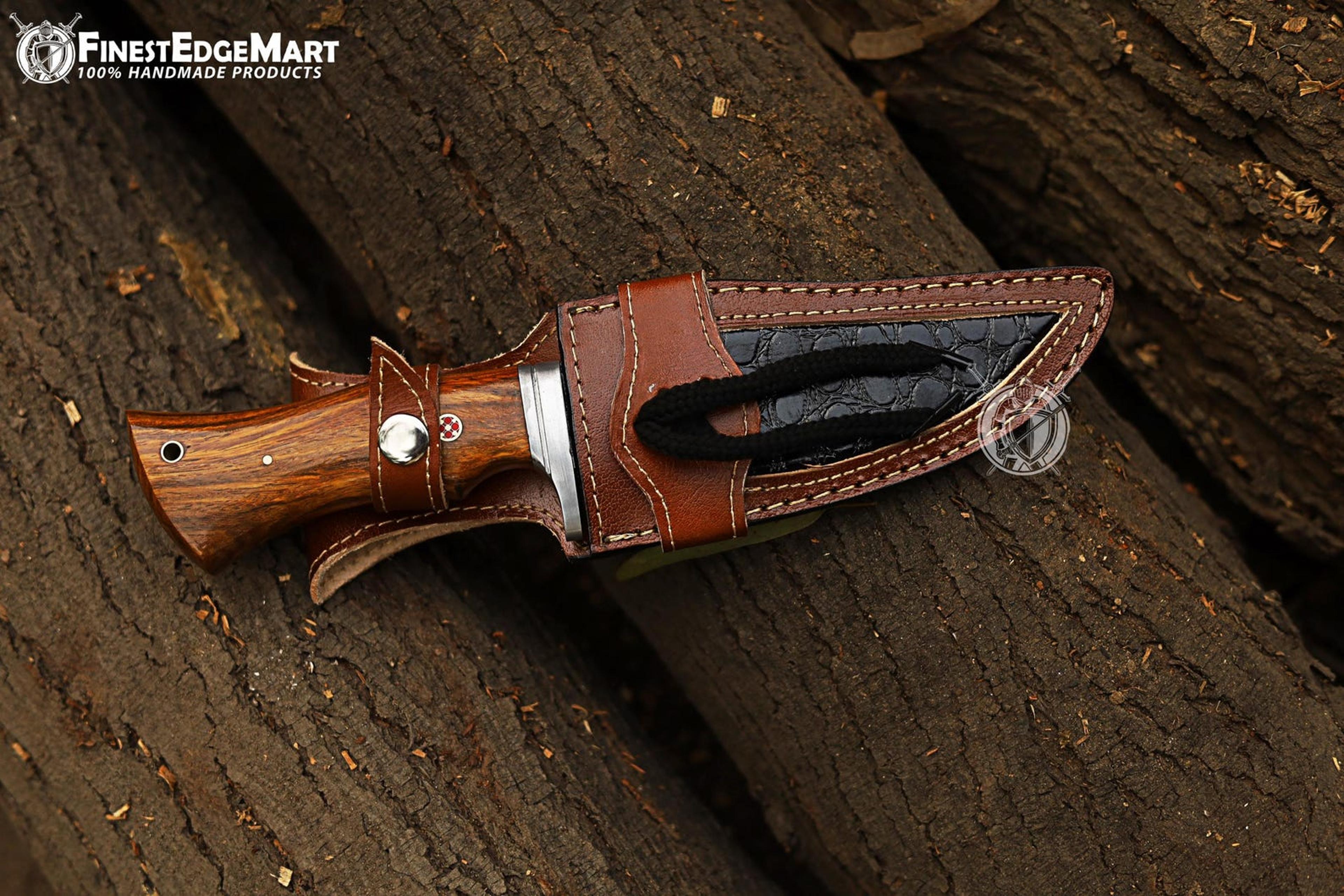 Handmade Damascus Steel Hunting Knife With Wood Handle And Leather Sheath  Perfect Gift For Hunters