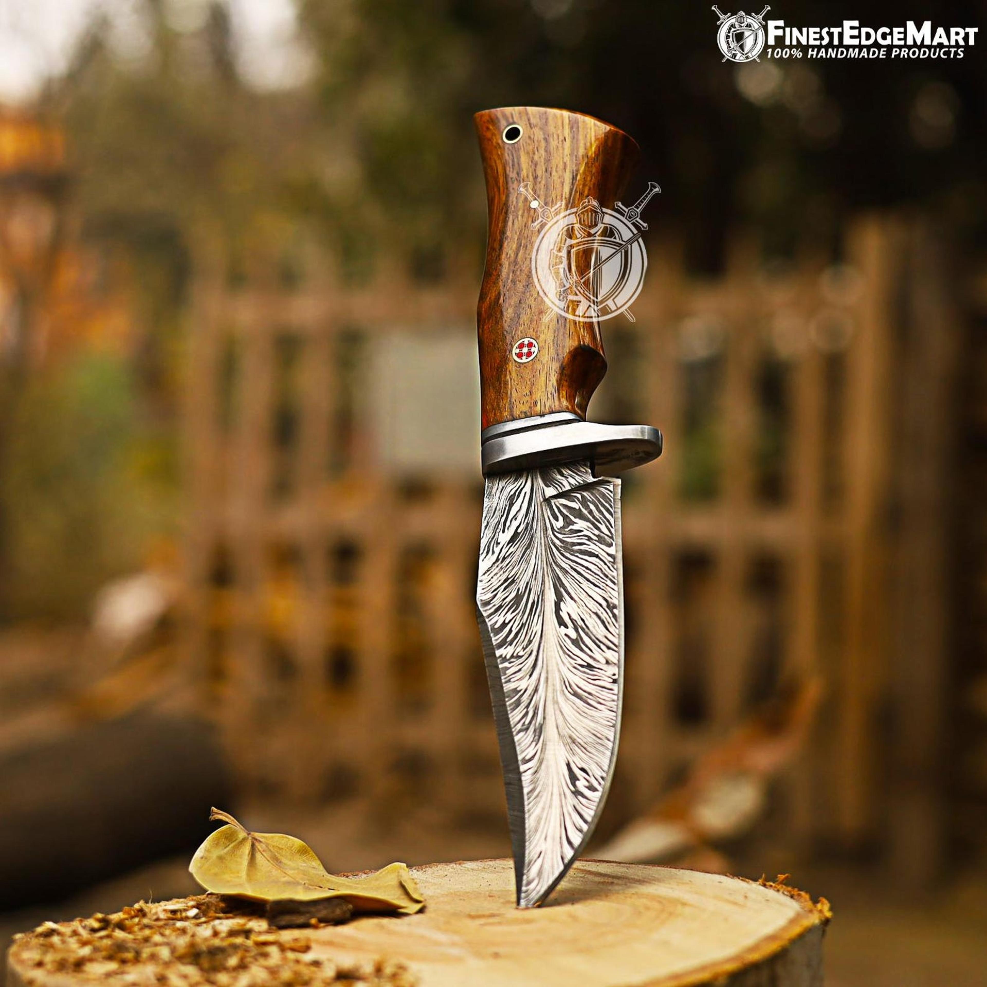 Handmade Damascus Steel Hunting Knife With Wood Handle And Leather Sheath  Perfect Gift For Hunters