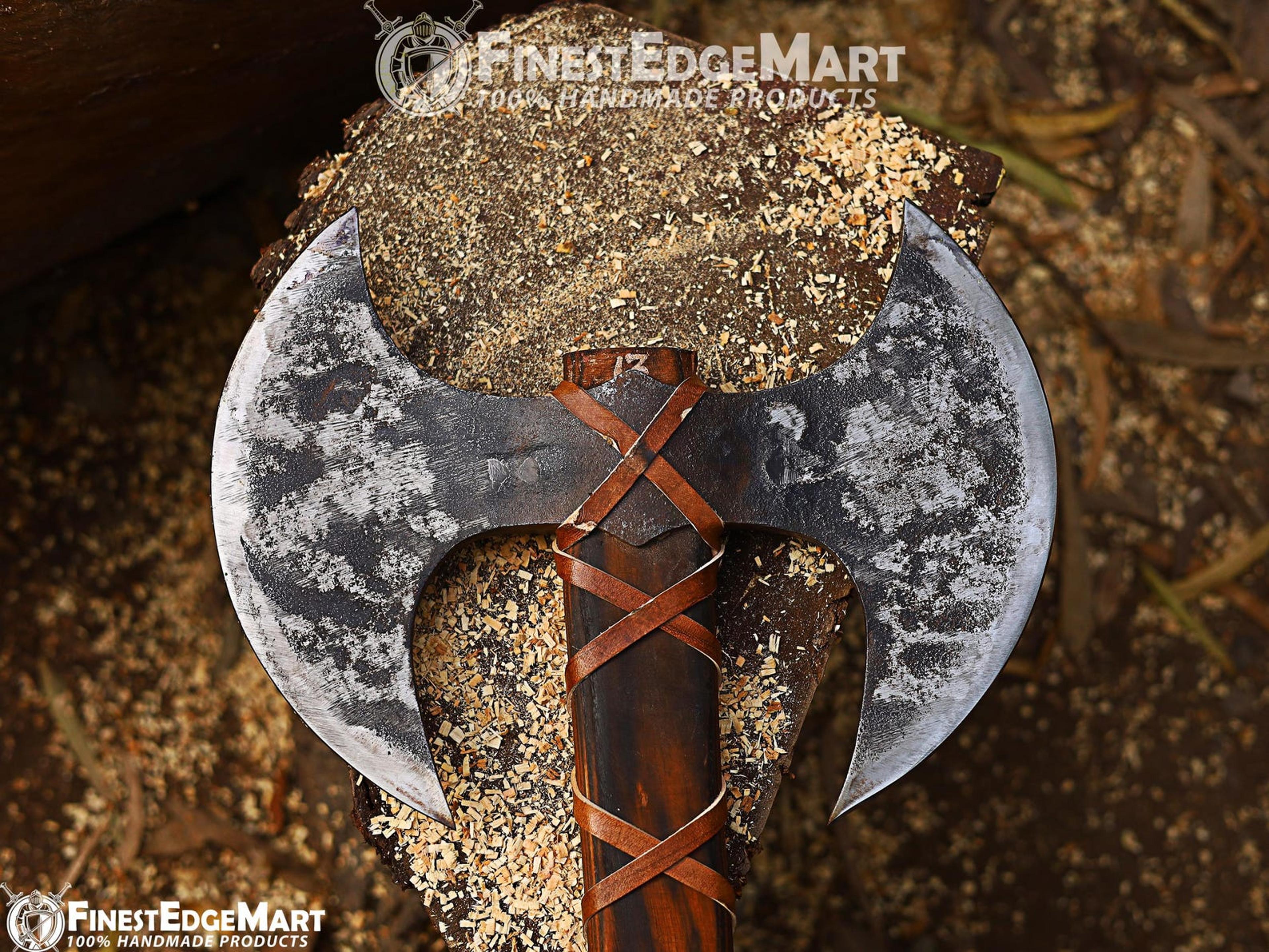 Handcrafted Carbon Steel Viking Axe  Engraved Handle With Leather Sheath And Premium Sheath Include
