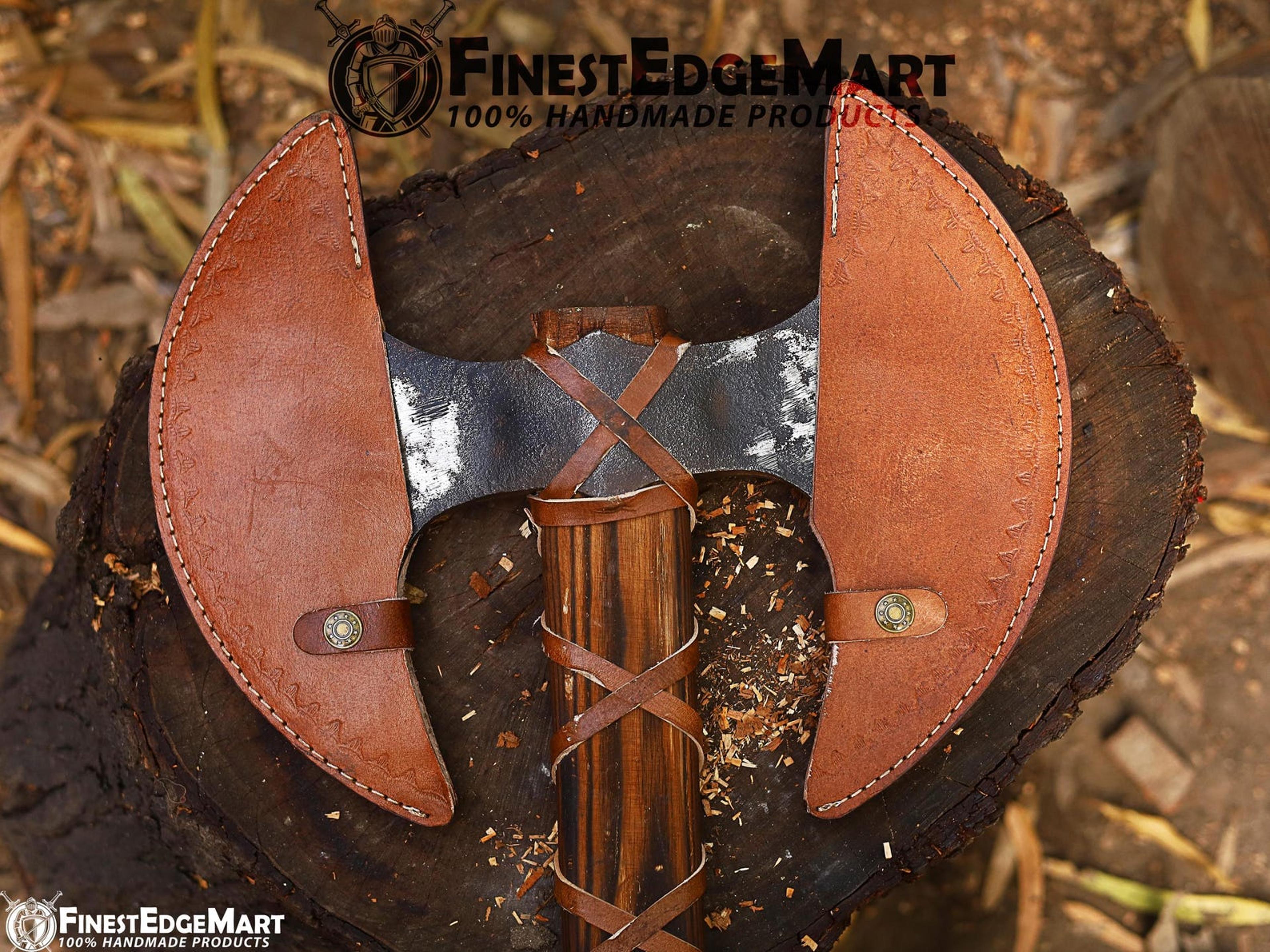 Handcrafted Carbon Steel Viking Axe  Engraved Handle With Leather Sheath And Premium Sheath Include