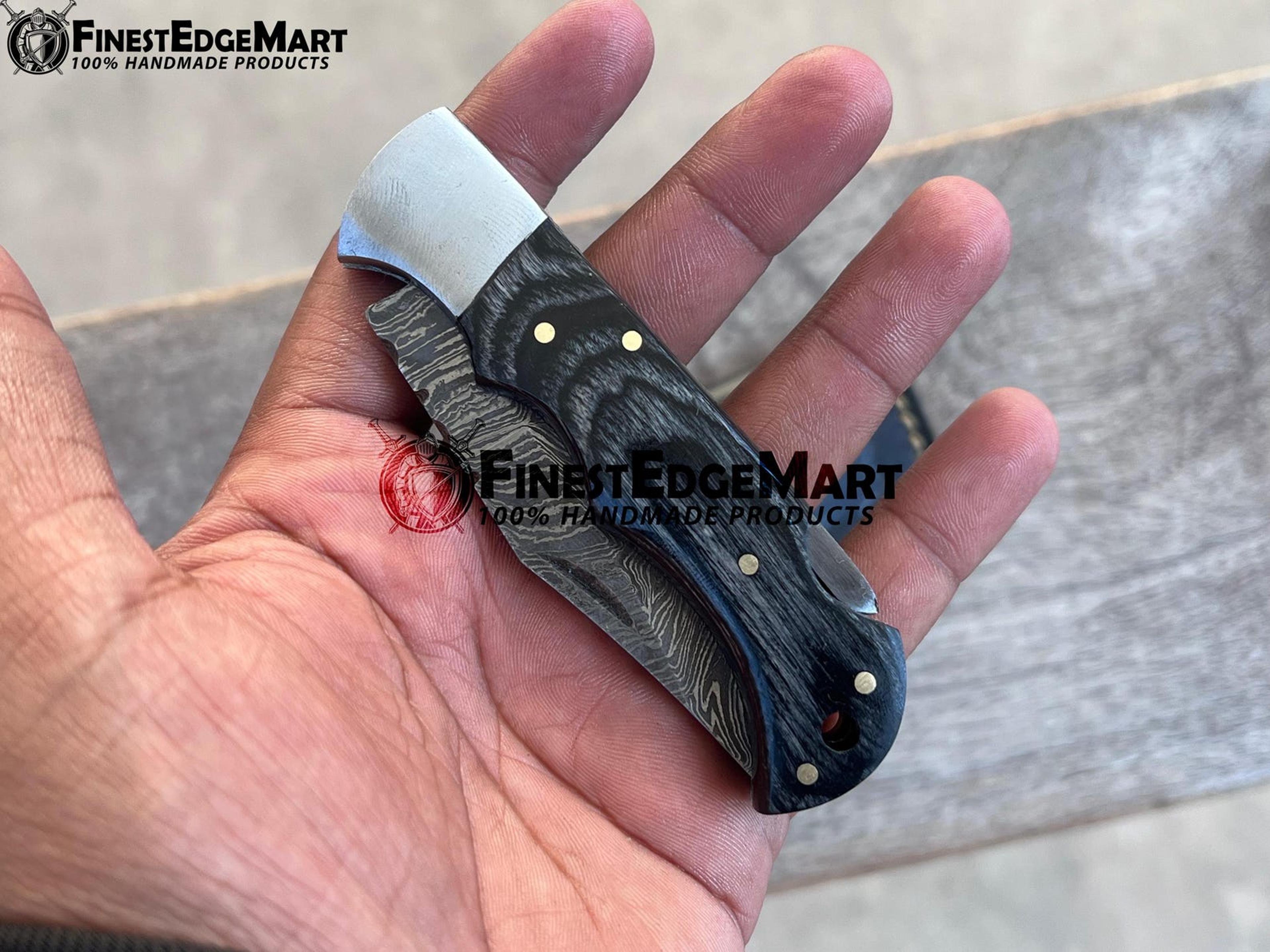 FinestHandmade Damascus Folding Knife With Rosewood Handle  Compact Collectible Pocket Knife For Ou