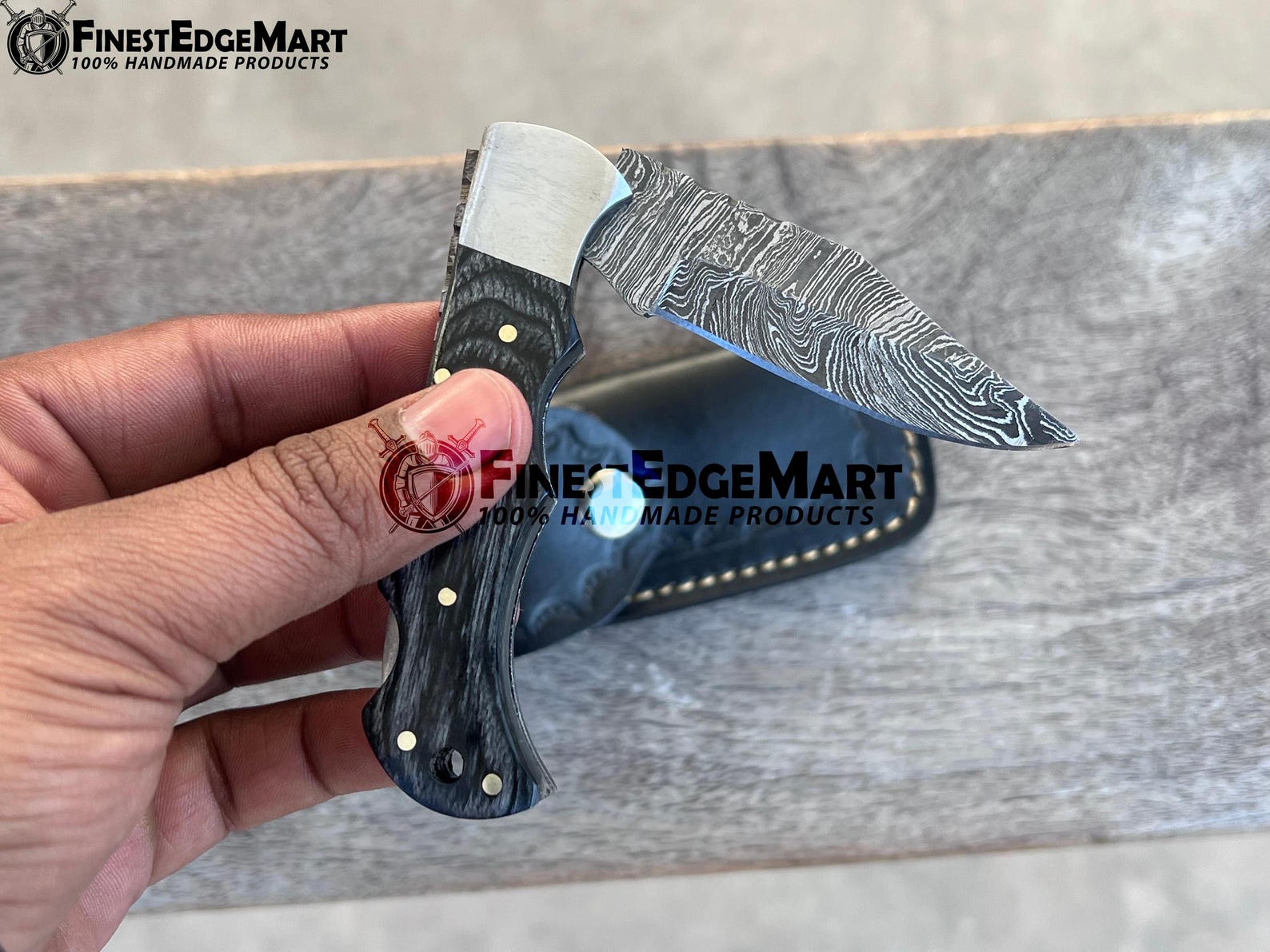 FinestHandmade Damascus Folding Knife With Rosewood Handle  Compact Collectible Pocket Knife For Ou