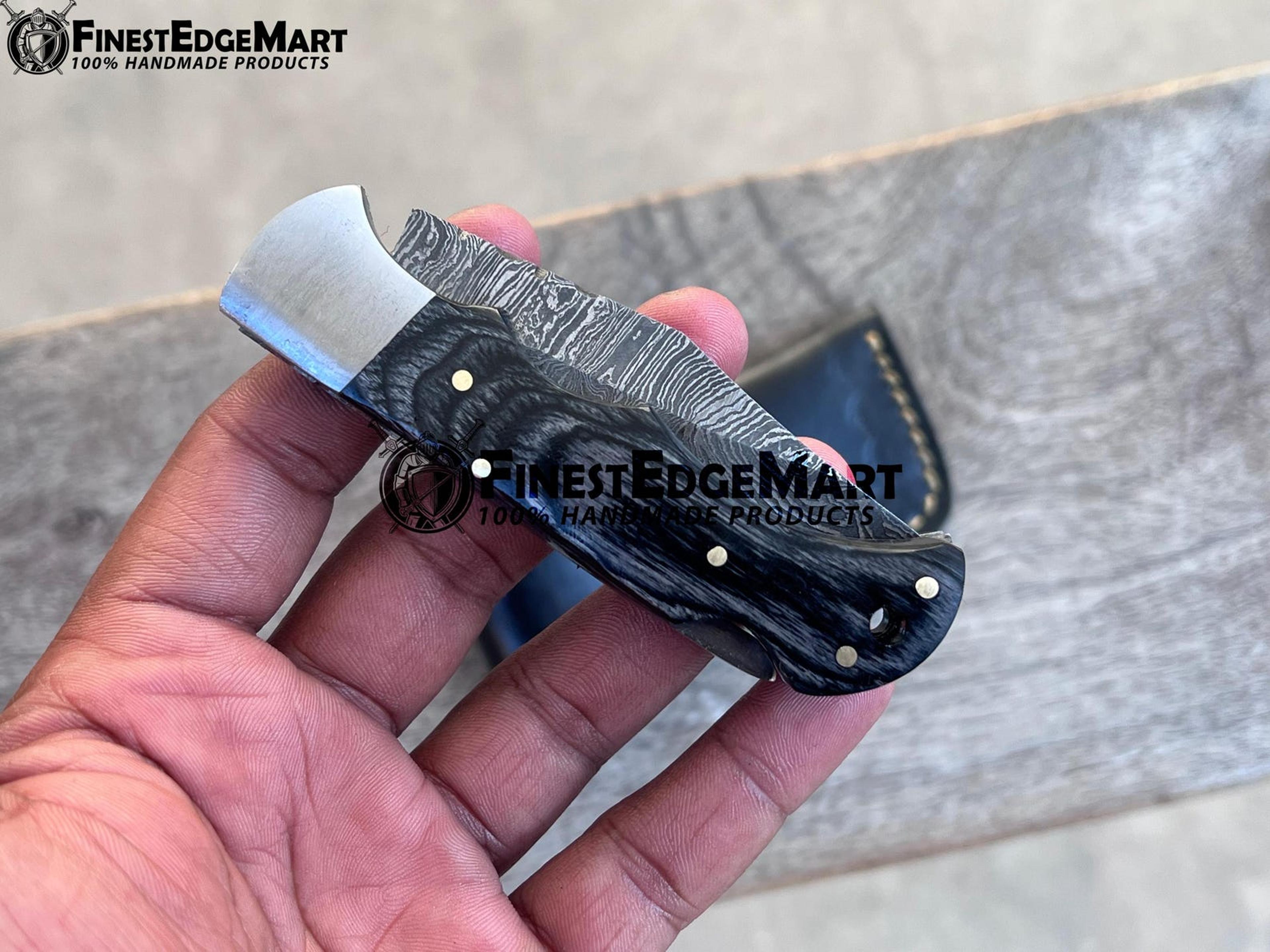 FinestHandmade Damascus Folding Knife With Rosewood Handle  Compact Collectible Pocket Knife For Ou