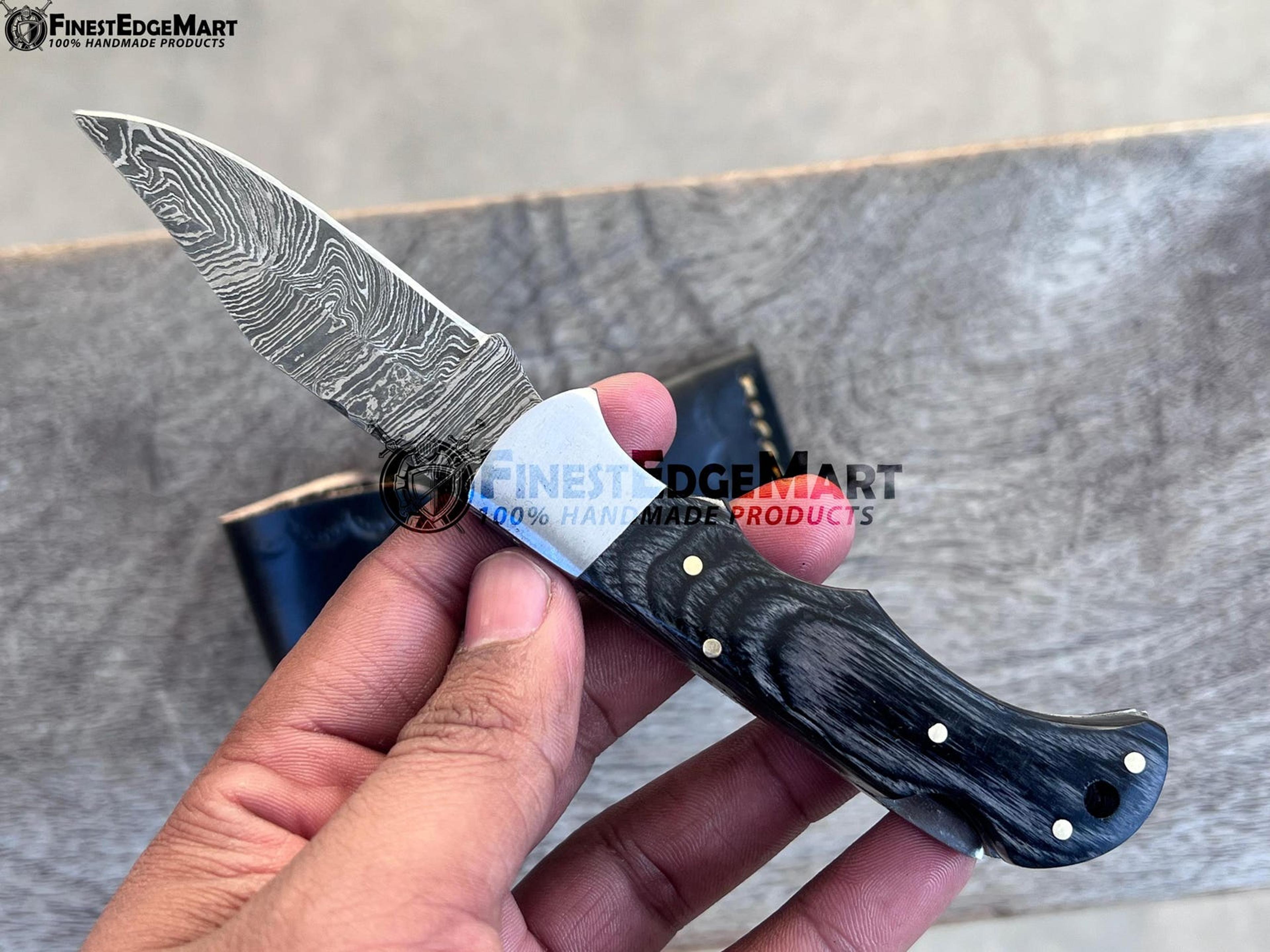 FinestHandmade Damascus Folding Knife With Rosewood Handle  Compact Collectible Pocket Knife For Ou