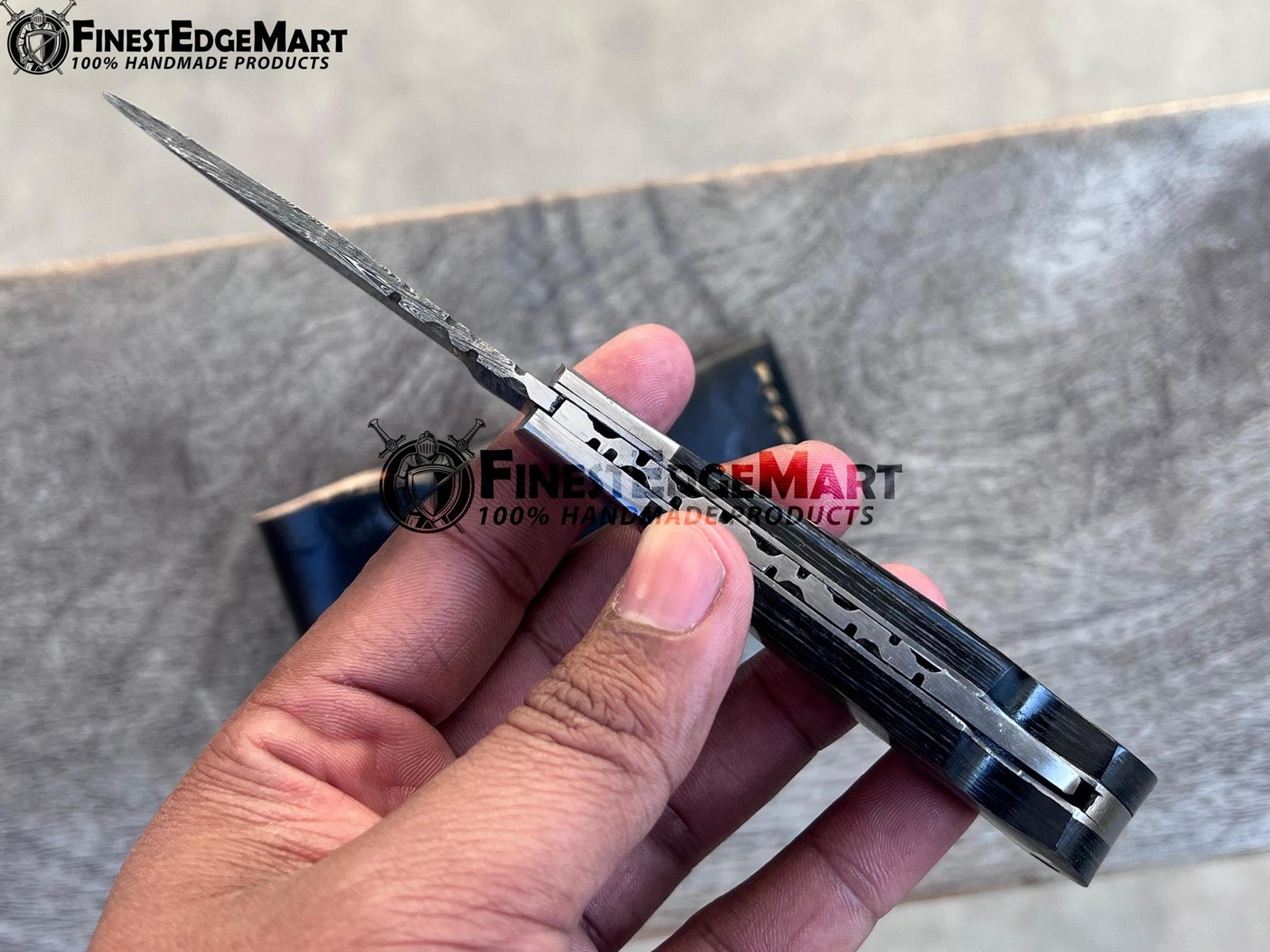 FinestHandmade Damascus Folding Knife With Rosewood Handle  Compact Collectible Pocket Knife For Ou
