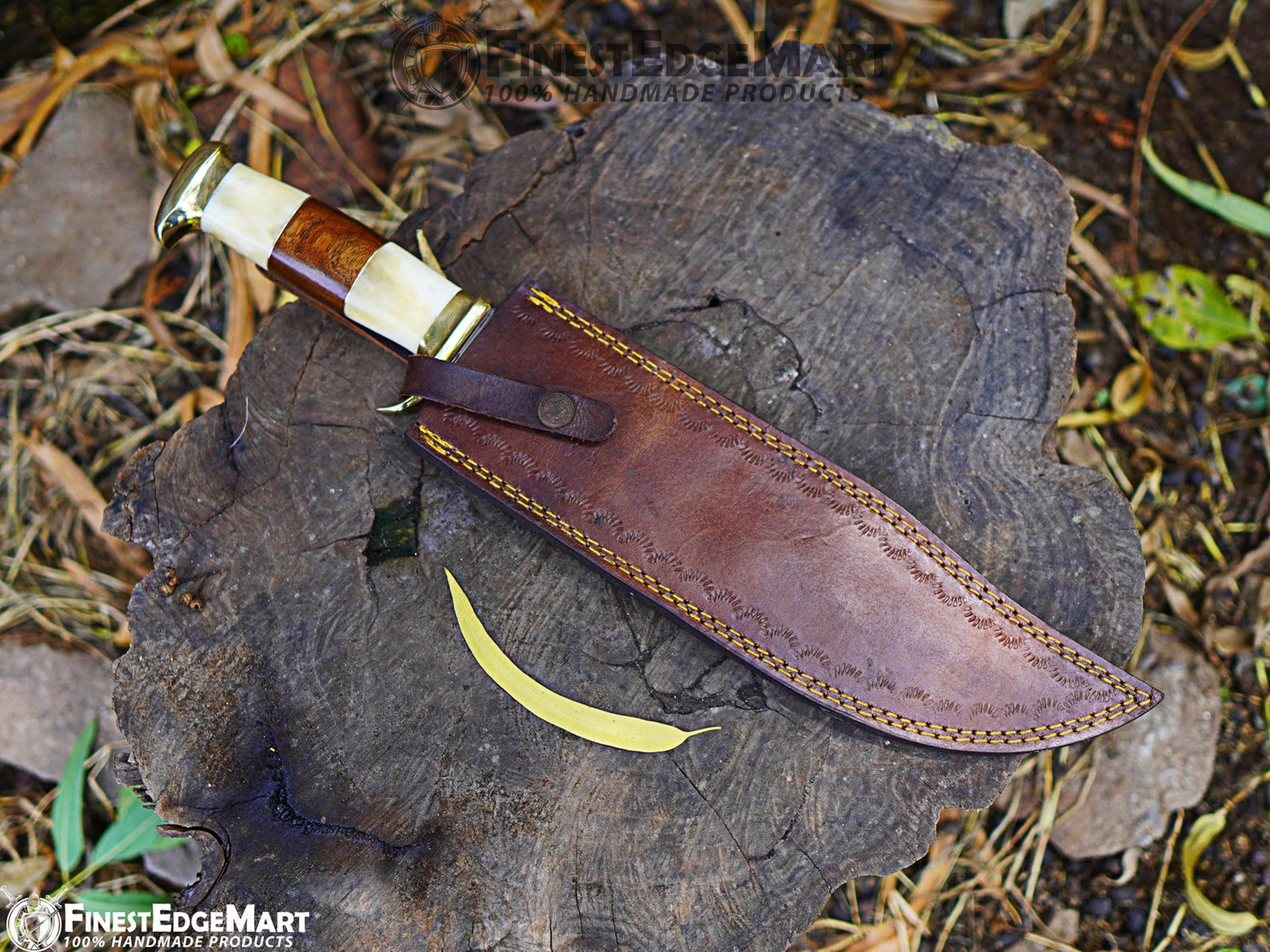 Handmade Bowie Knife With PowderCoated Stainless Steel Blade And Camel Bone Handle  Perfect For Out