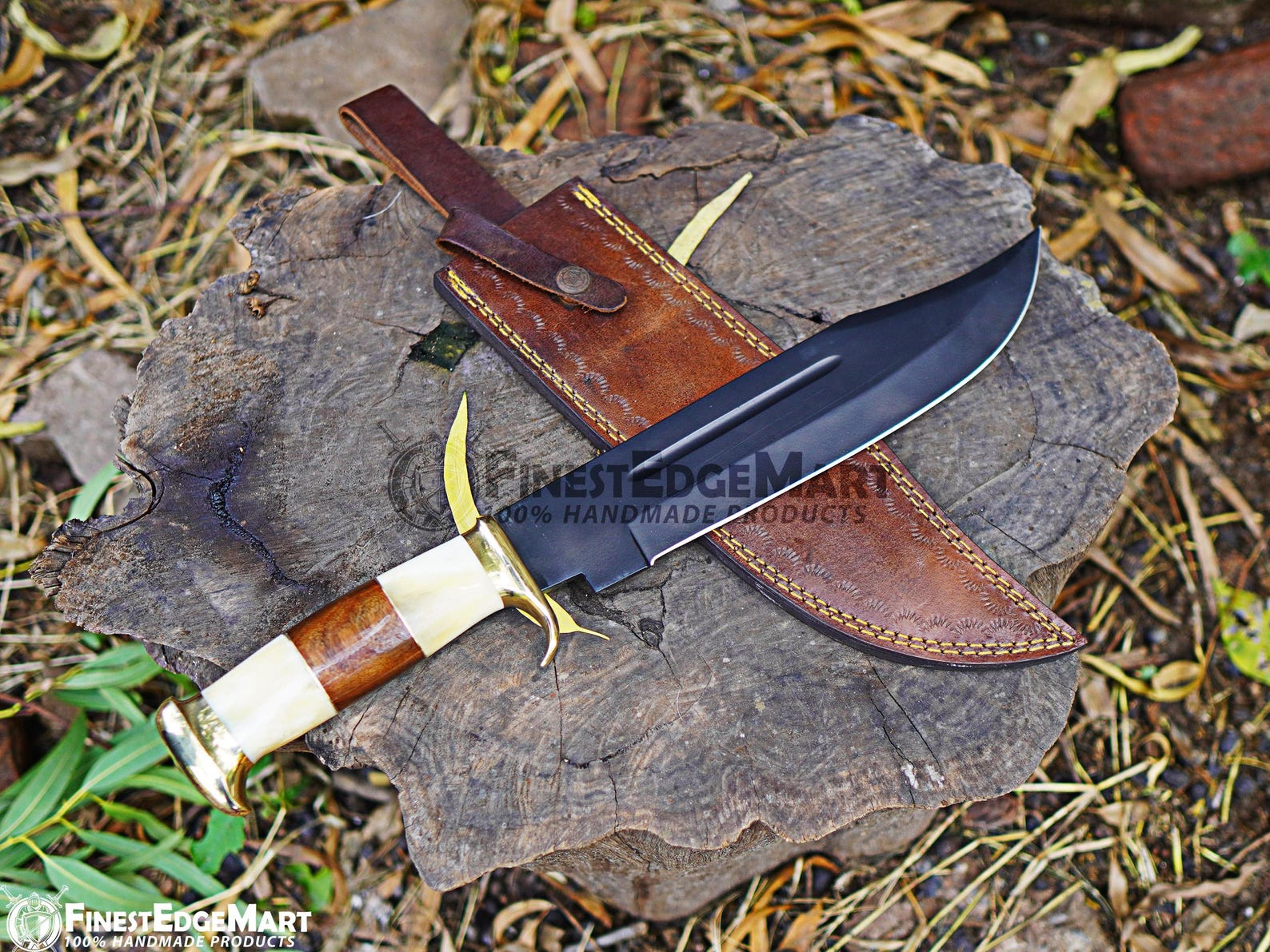 Handmade Bowie Knife With PowderCoated Stainless Steel Blade And Camel Bone Handle  Perfect For Out