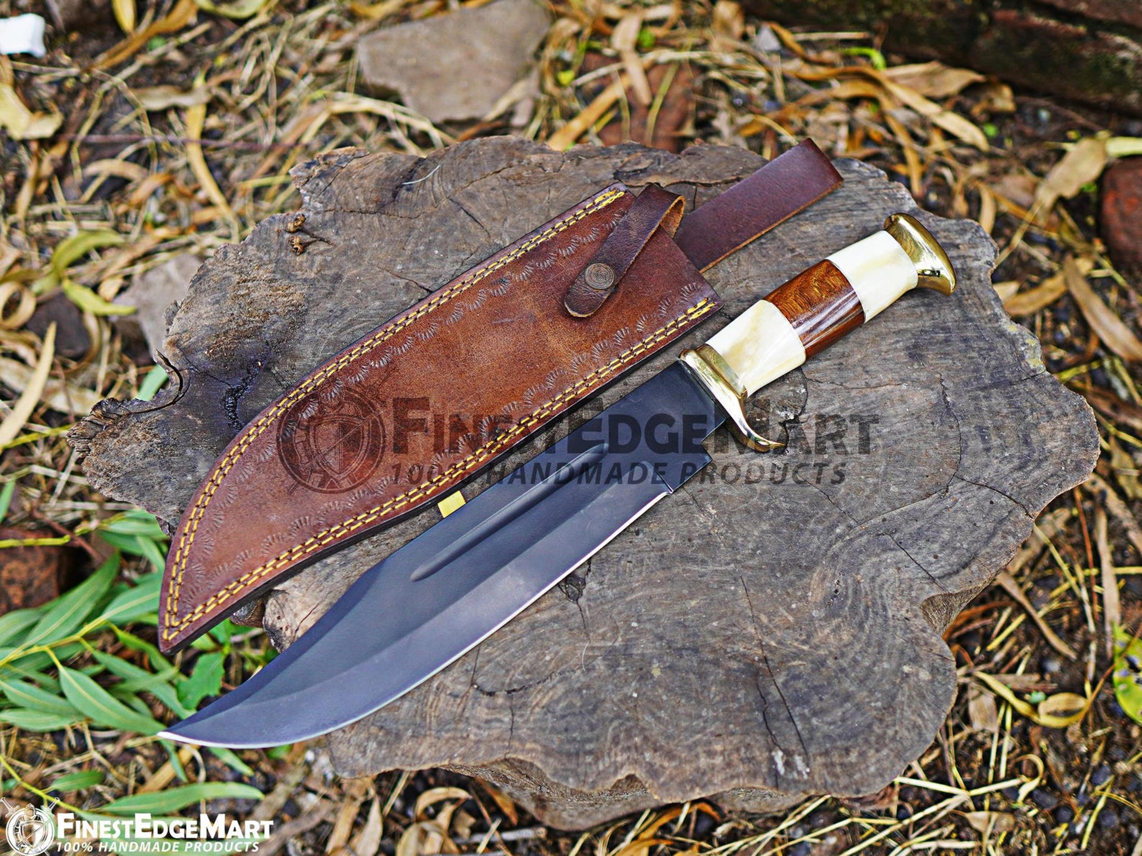 Handmade Bowie Knife With PowderCoated Stainless Steel Blade And Camel Bone Handle  Perfect For Out