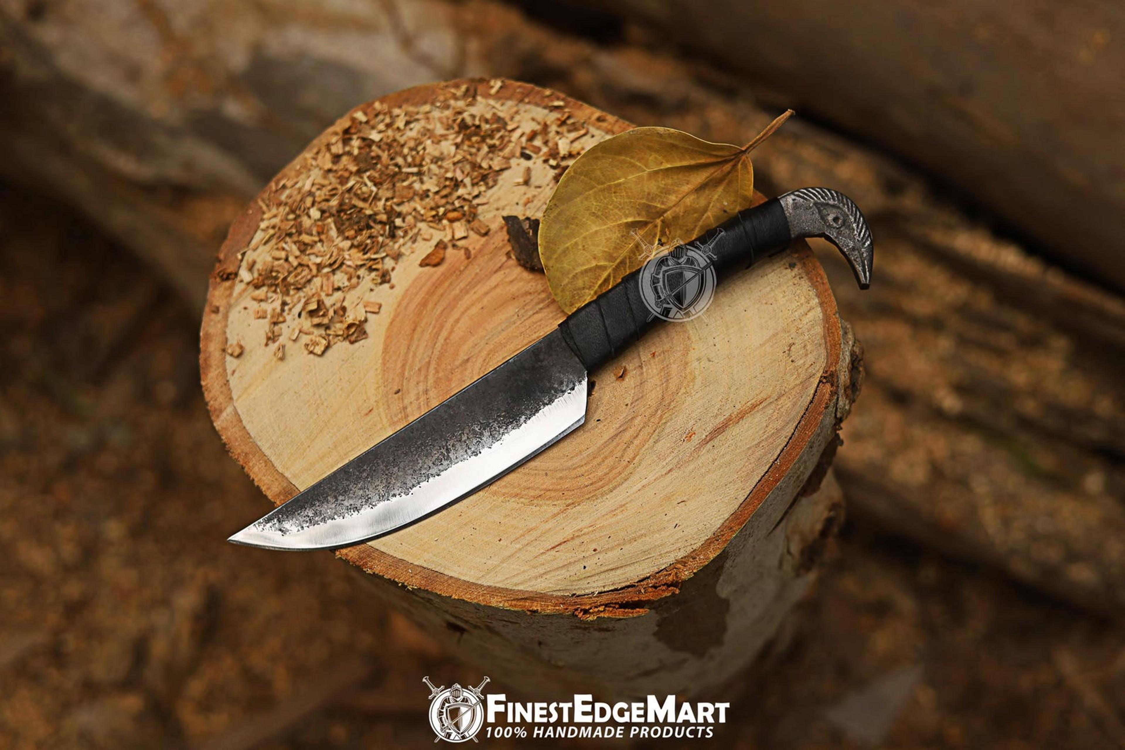 Handmade Viking Raven Head Knife With Carbon Steel Blade And Leather Sheath  Unique Collectible Gif