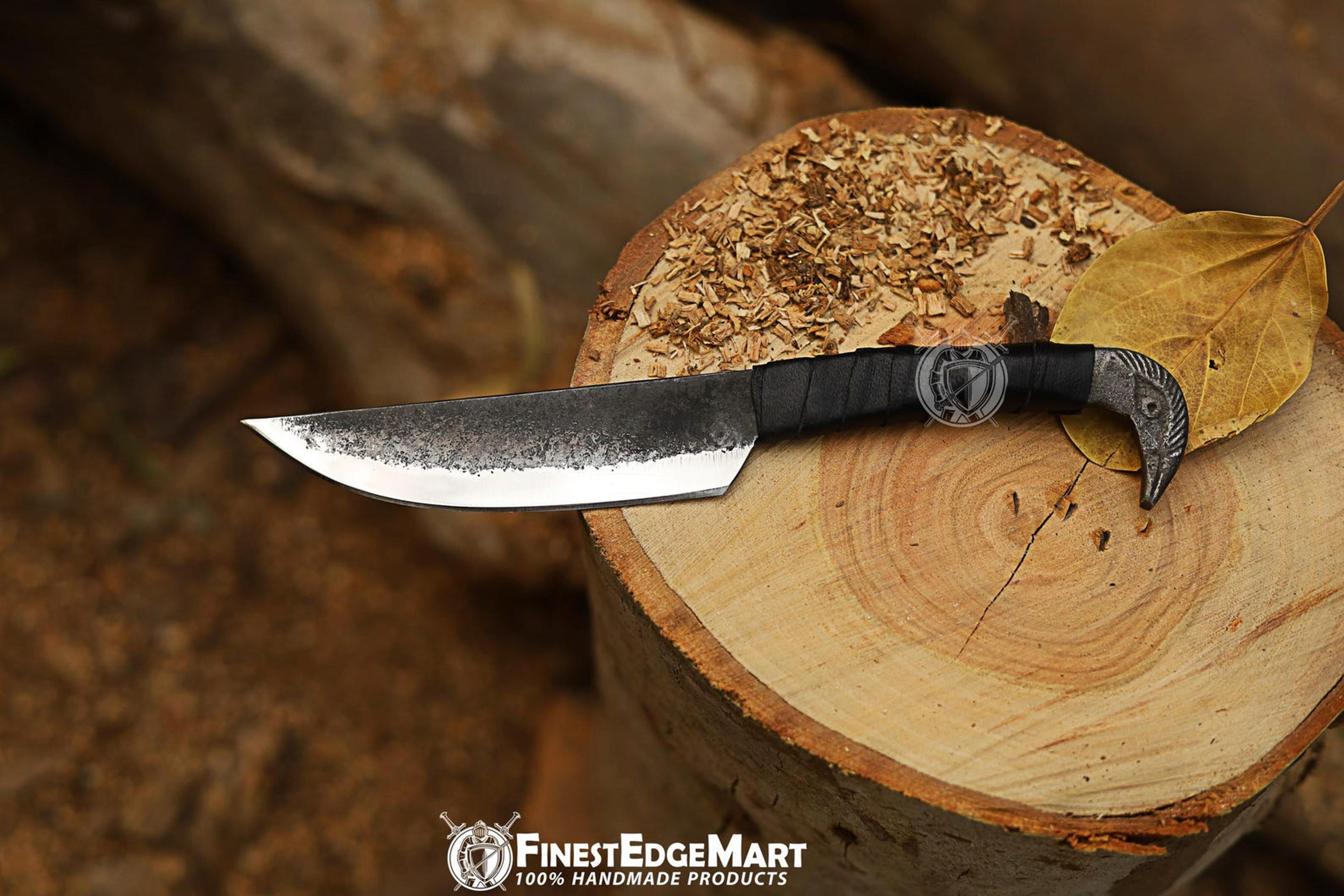 Handmade Viking Raven Head Knife With Carbon Steel Blade And Leather Sheath  Unique Collectible Gif