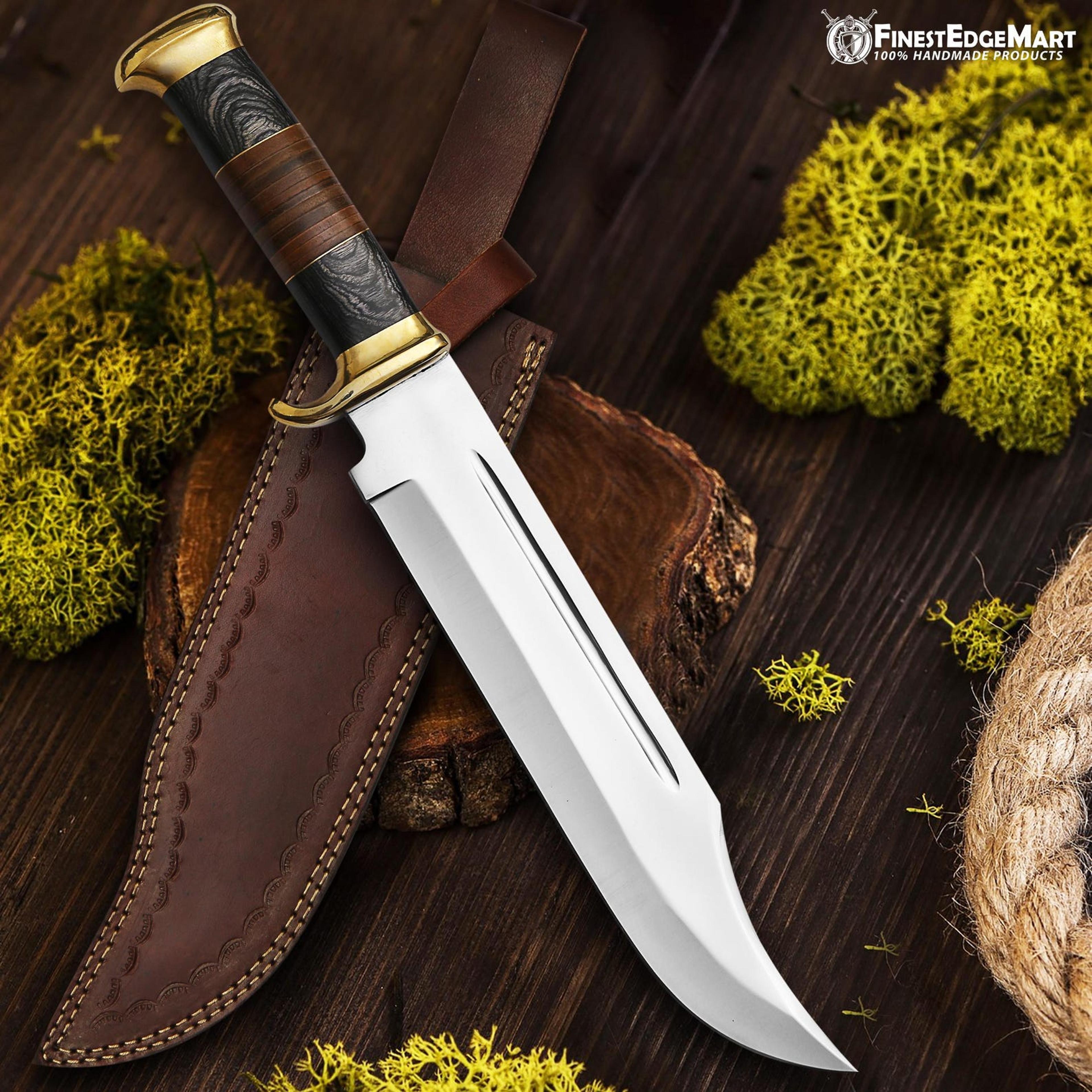 Handcrafted Crocodile Dundee Style Bowie Knife With Wooden Handle And Leather Sheath  Perfect Gift