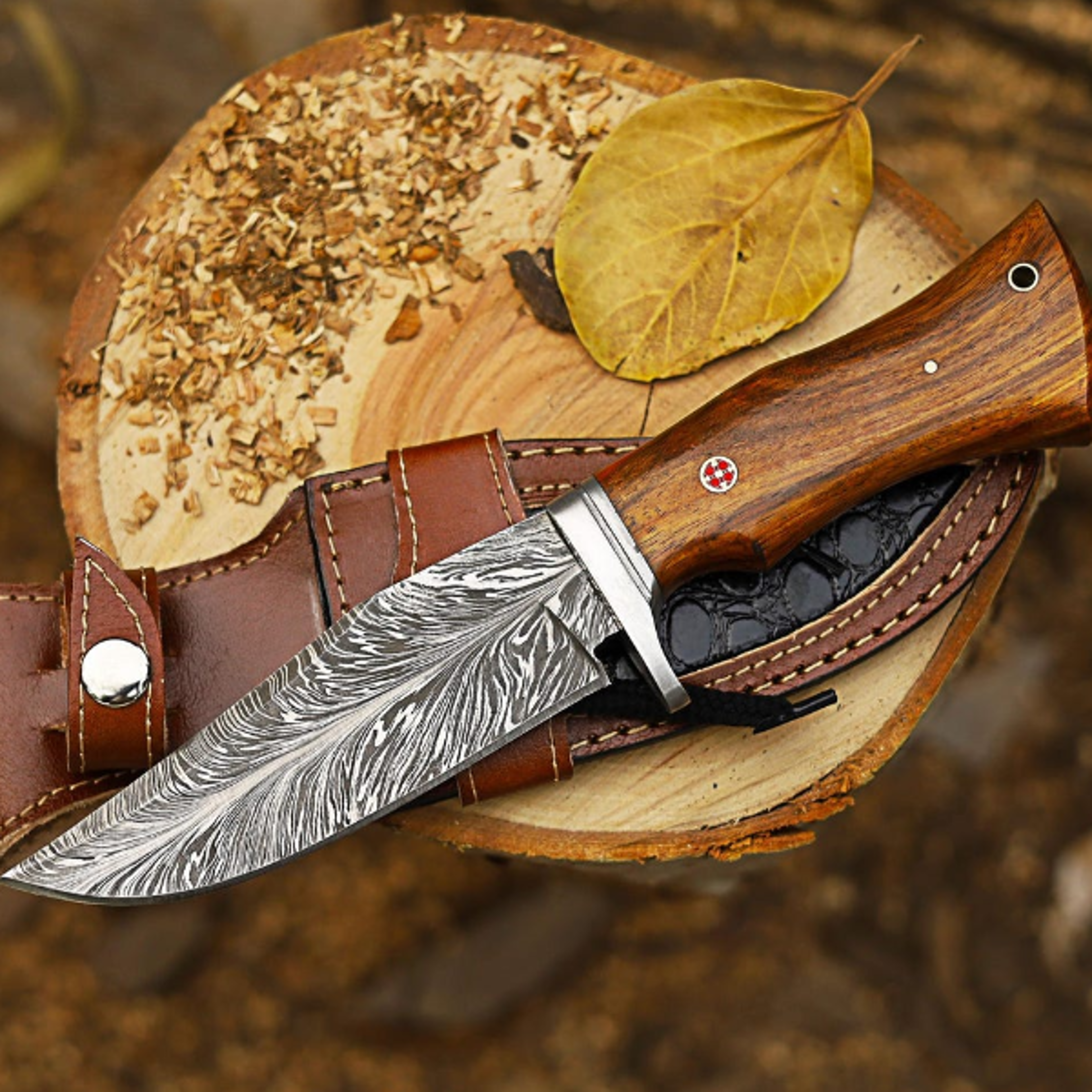 handmade damascus steel hunting knife gift for him father's day groomsmen gift camping knife