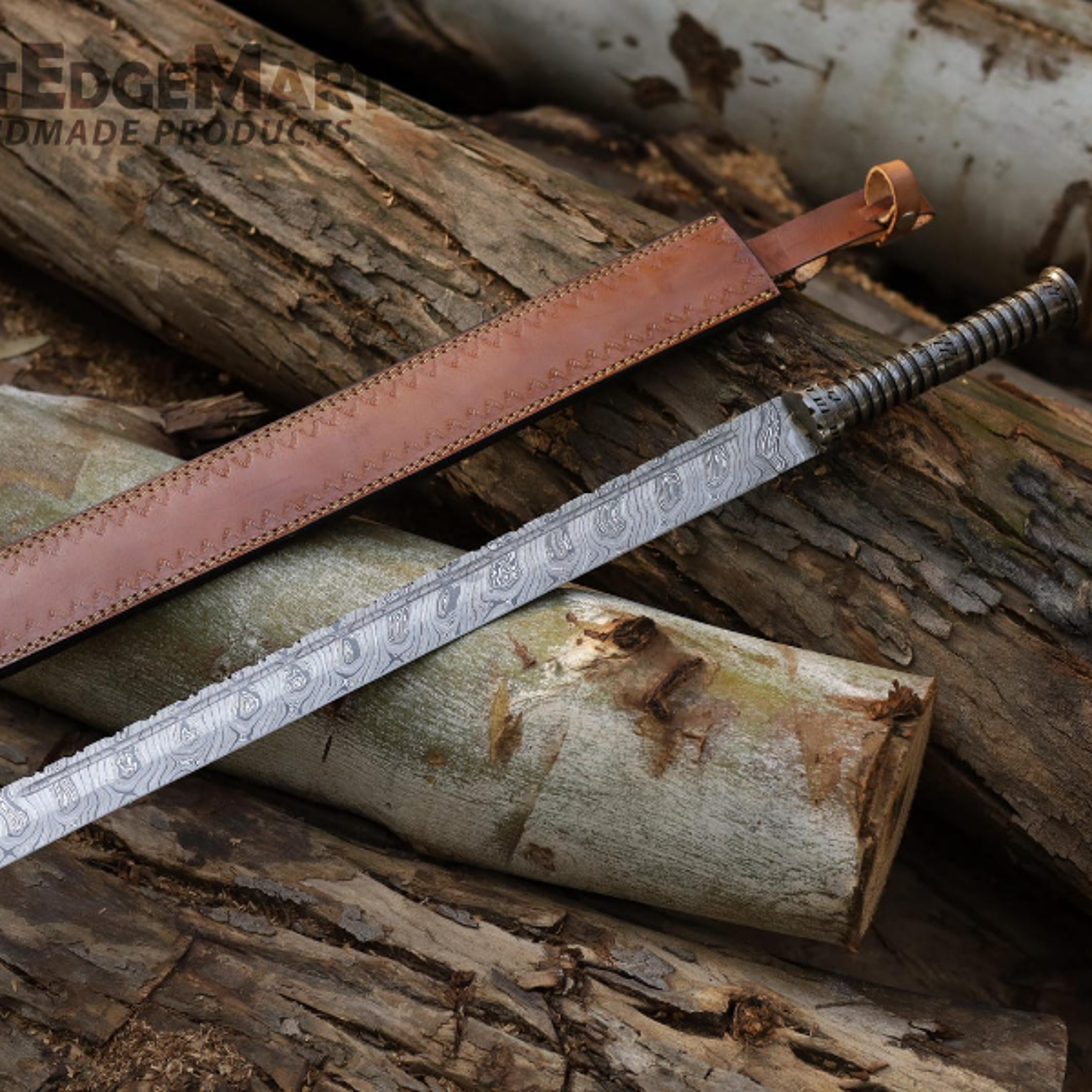 hand forged damascus steel viking tanto sword - handmade collectible display piece for decor and gift ideas