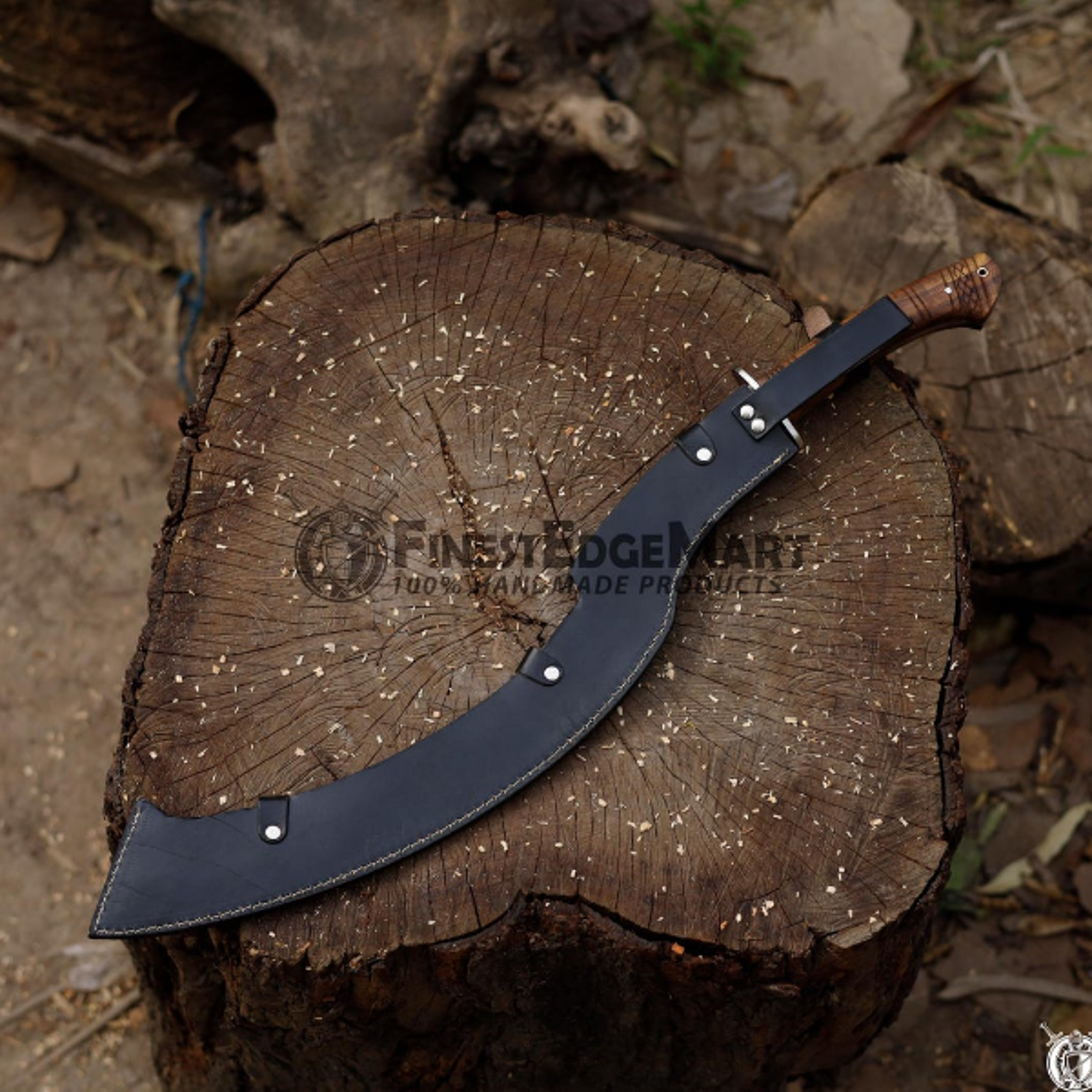handcrafted ancient egyptian inspired khopesh sword with carbon steel blade and leather sheath for decorative display