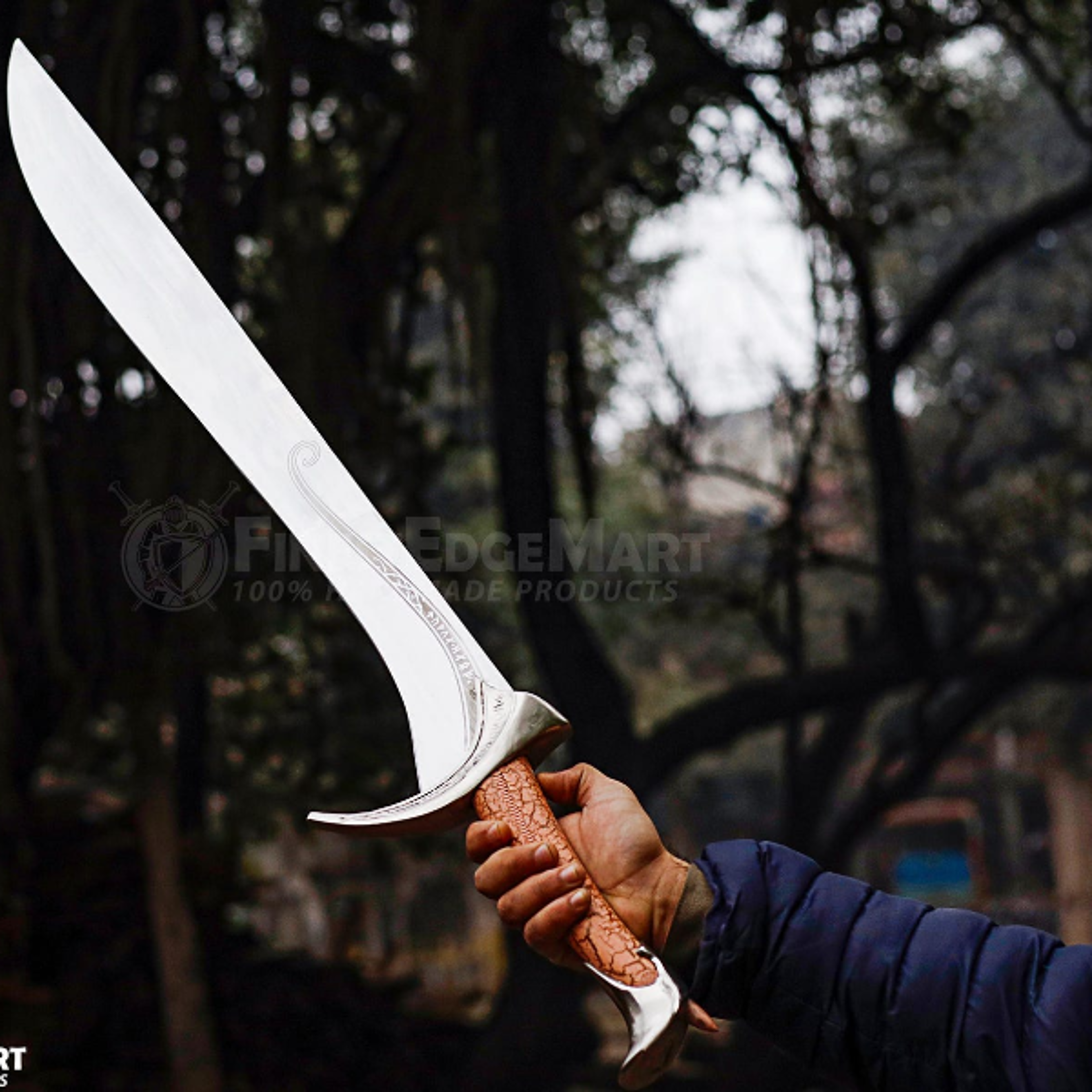 handcrafted fantasy elven sword replica with polished stainless steel blade and wall mount for decorative display