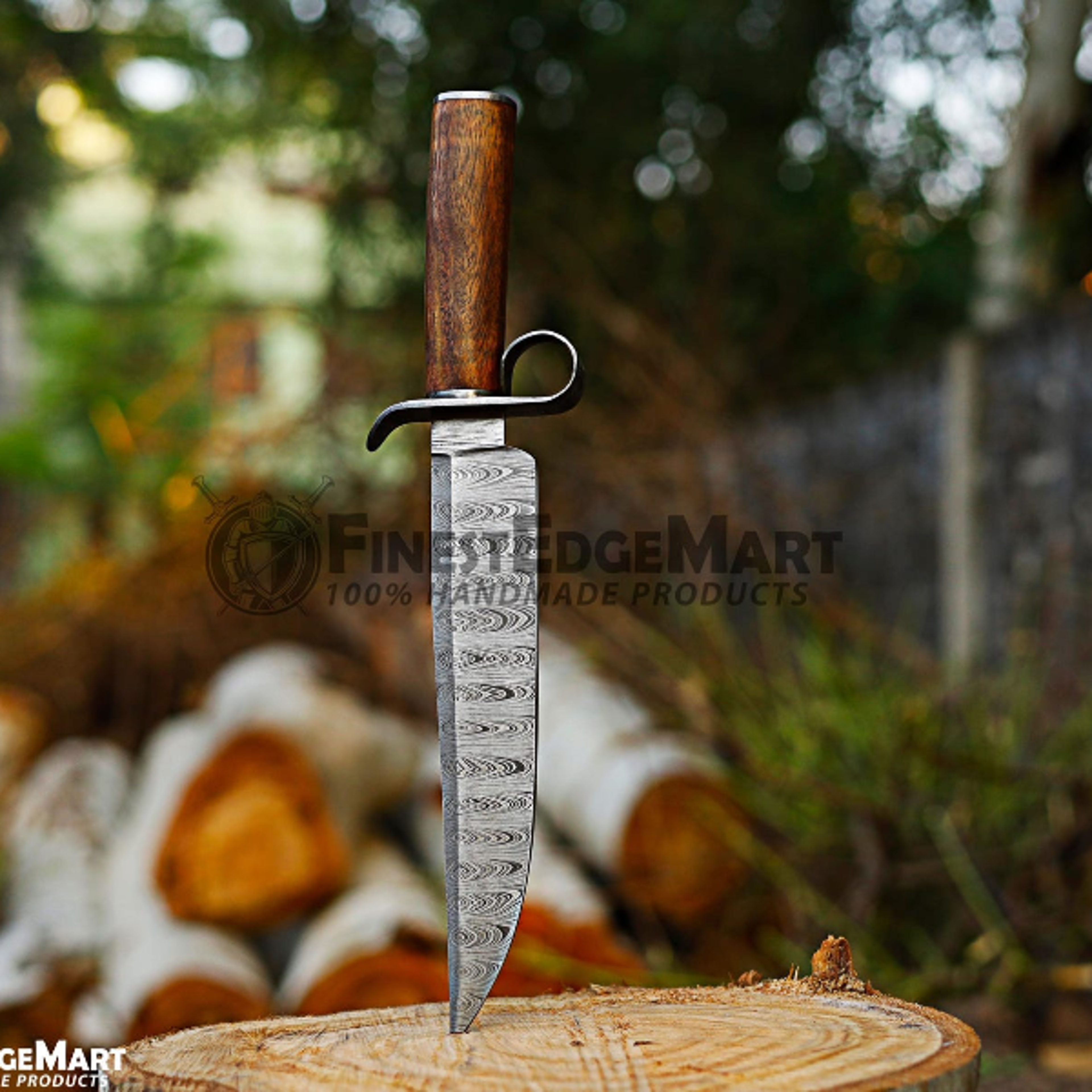 handcrafted damascus steel bowie knife with pakka wood handle - perfect gift for outdoor enthusiasts and collectors