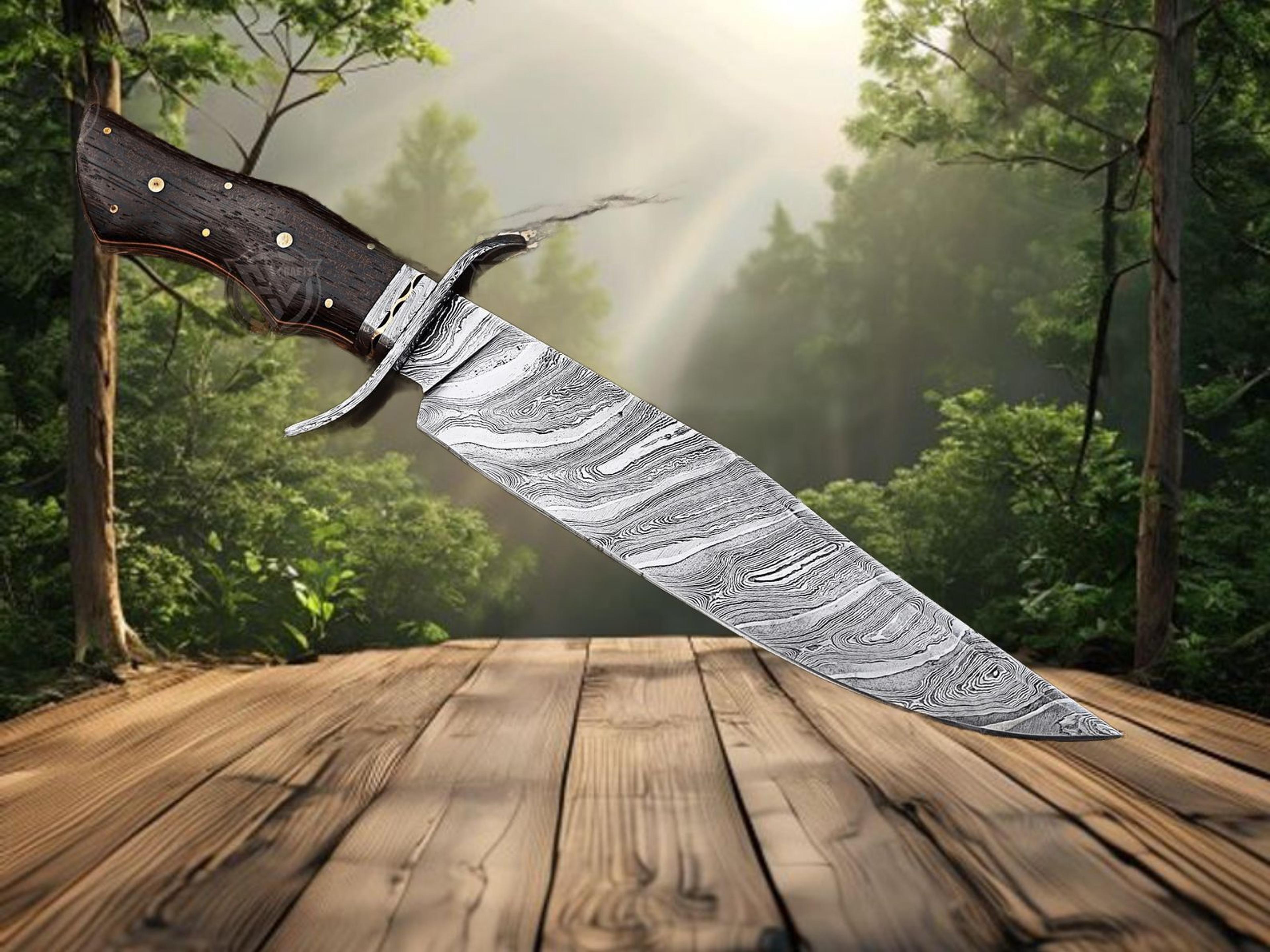 Authentic Handmade Damascus Steel Bowie Knife With Snake Pattern Blade  Perfect Gift For Camping An
