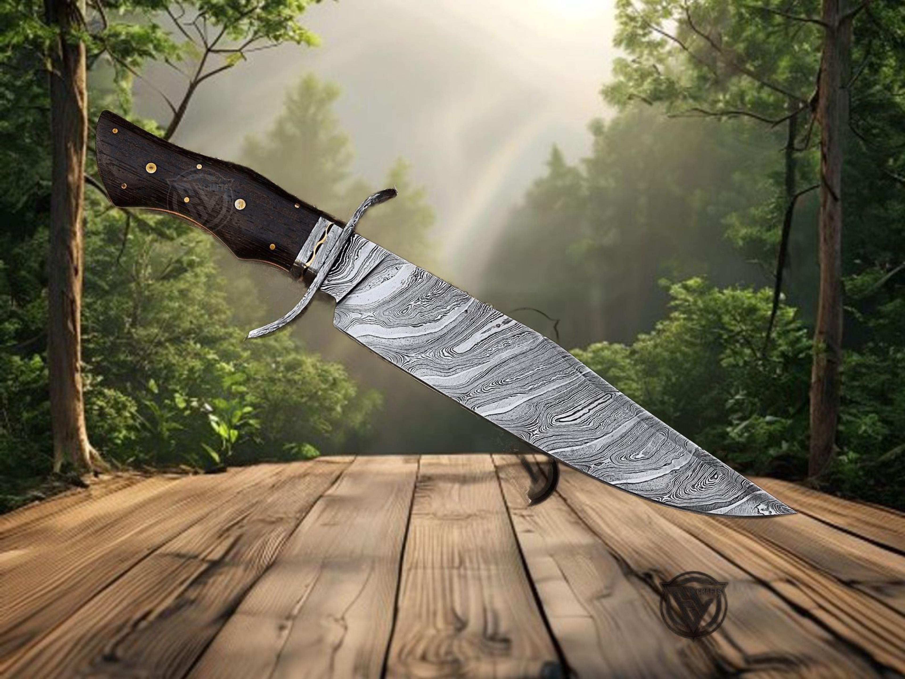 Authentic Handmade Damascus Steel Bowie Knife With Snake Pattern Blade  Perfect Gift For Camping An