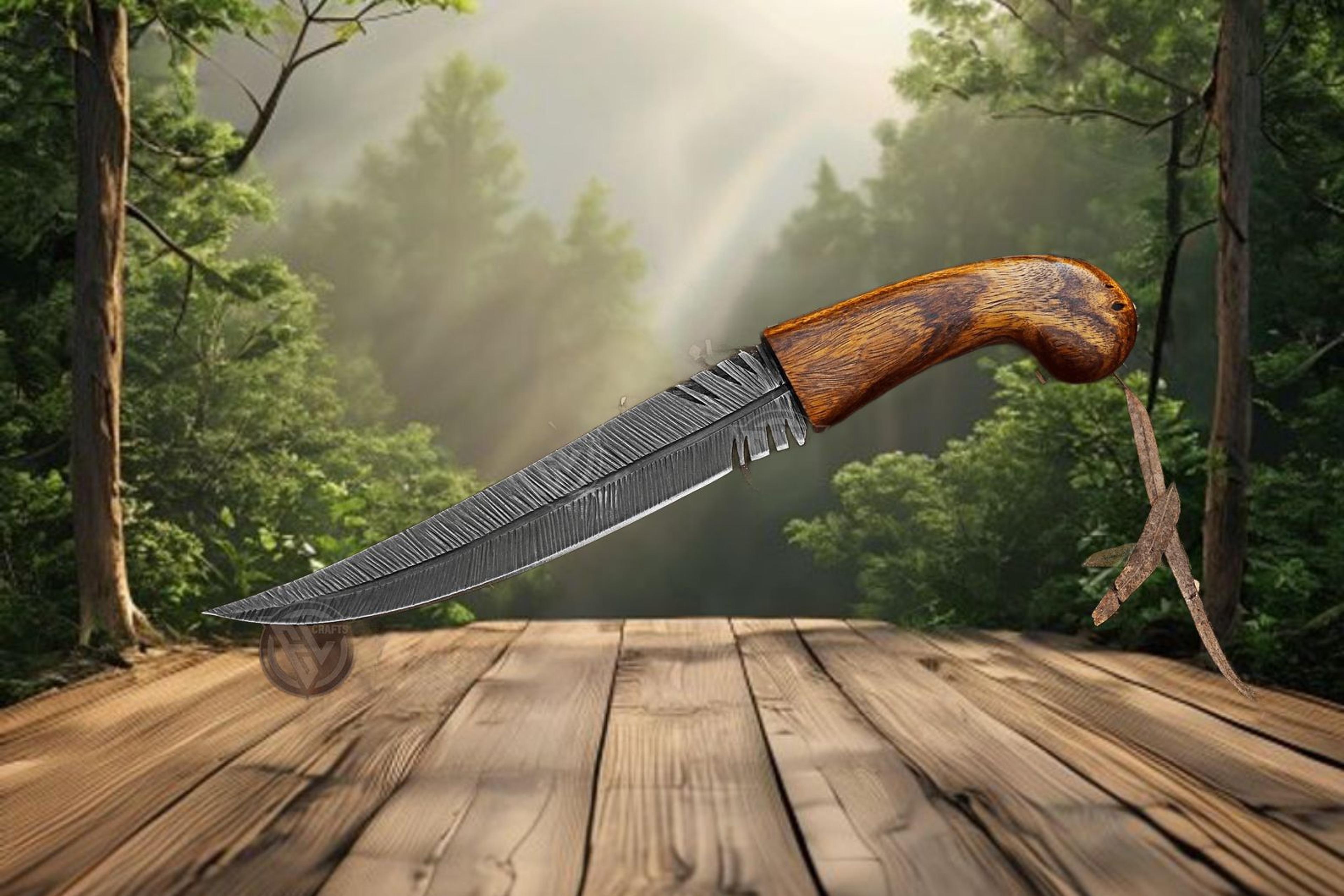 Handmade Leaf Shape Carbon Steel Collectible Knife With Pakka Wood Handle And Leather Sheath  Uniqu