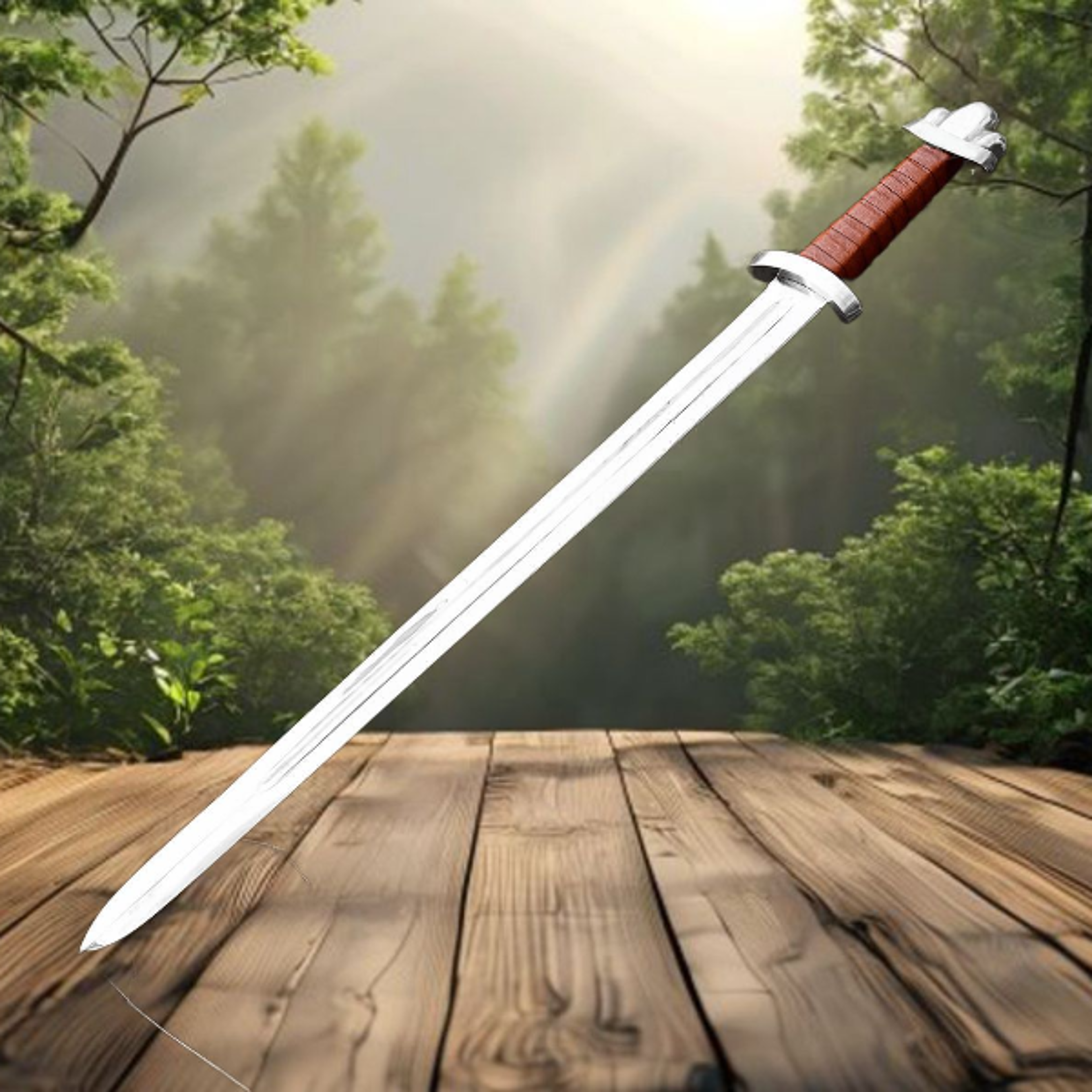 handcrafted medieval longsword with high carbon steel blade & leather scabbard – european knight collector sword