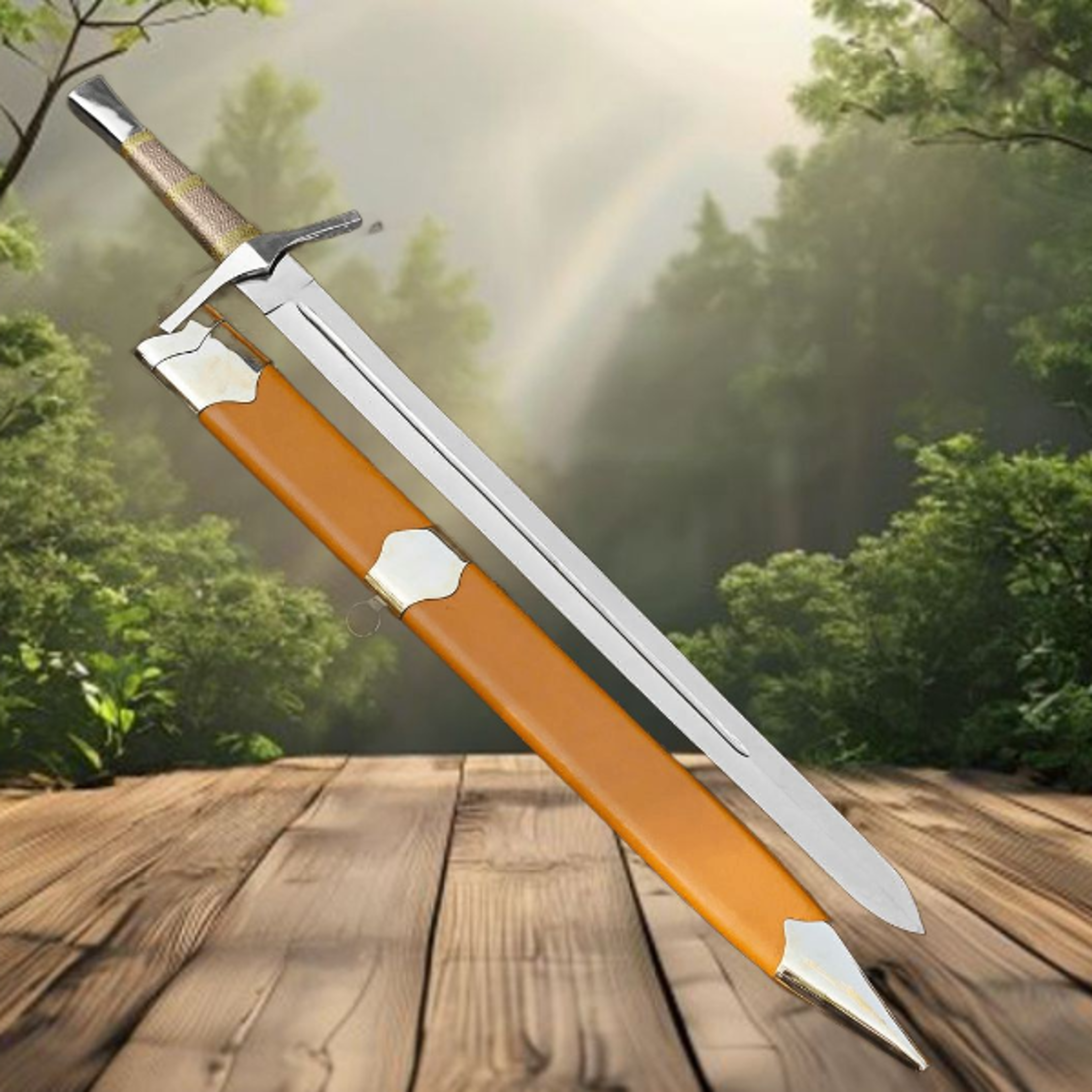 handcrafted medieval bastard sword with high carbon steel blade & leather scabbard – european knight collector sword