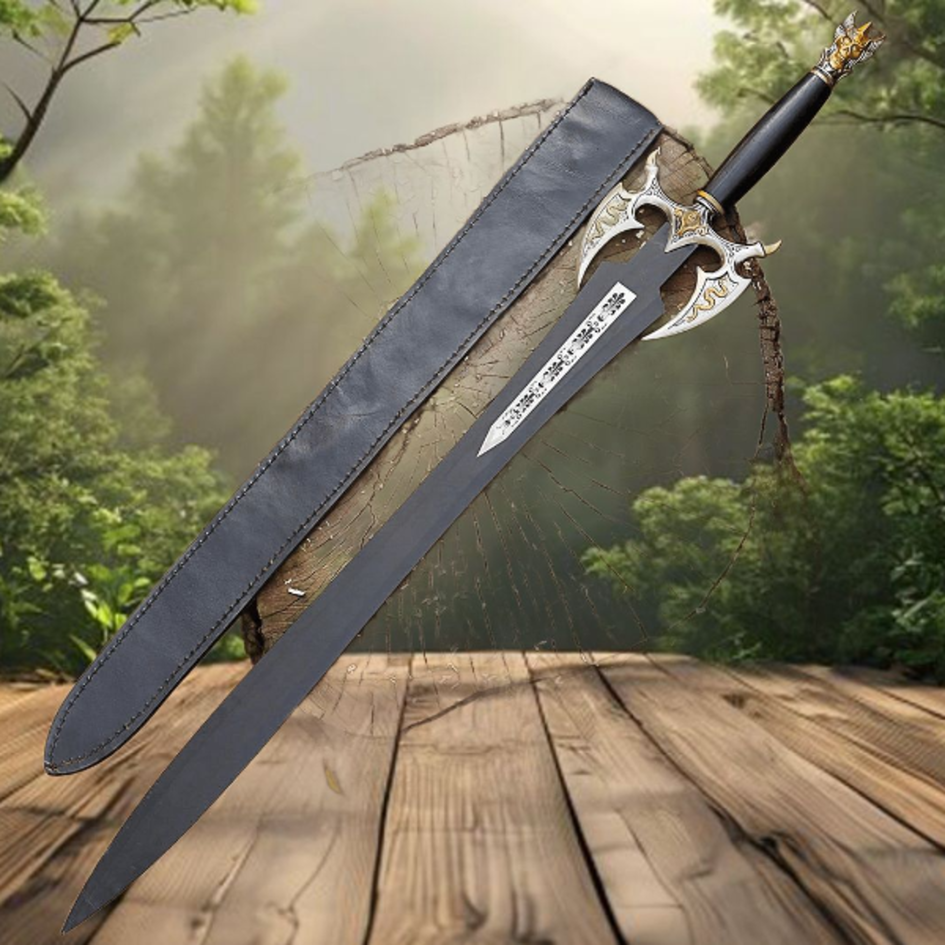 fantasy longsword decorative piece with powder coated blade and metal handle for cosplay display and wedding gift ideas