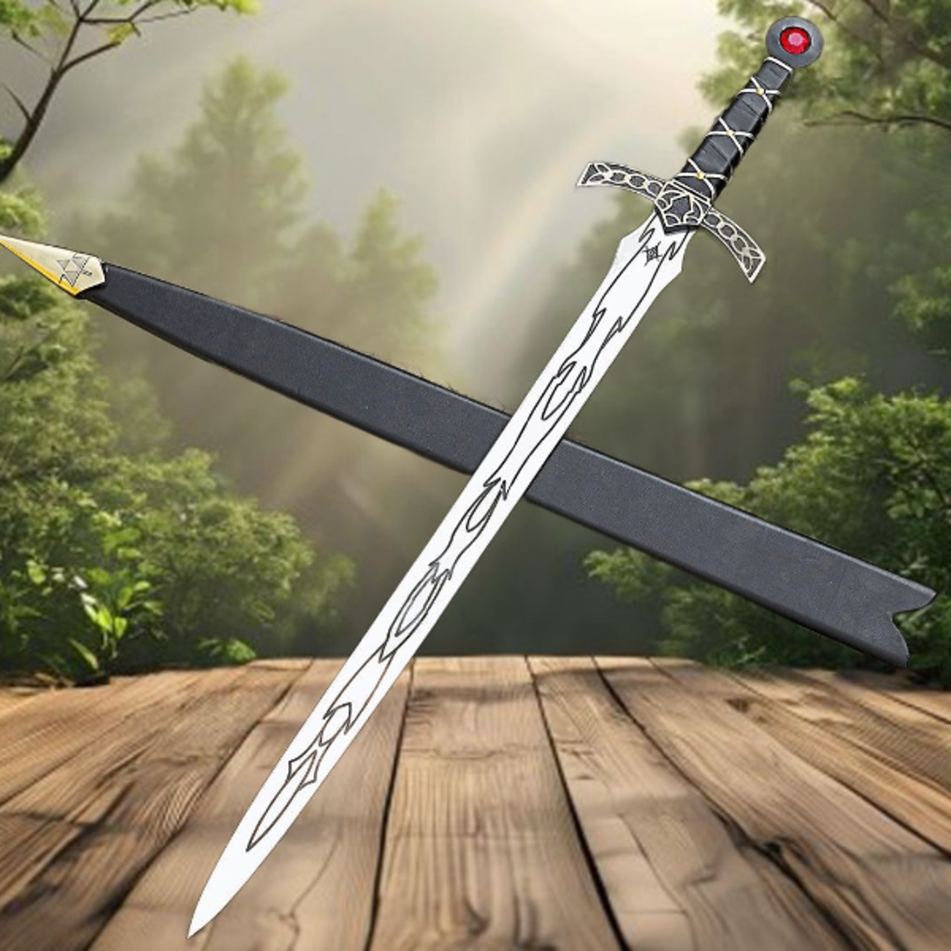 handcrafted stainless steel goldryn sword replica with custom armor and sheath for fans of throne of glass and athril vi