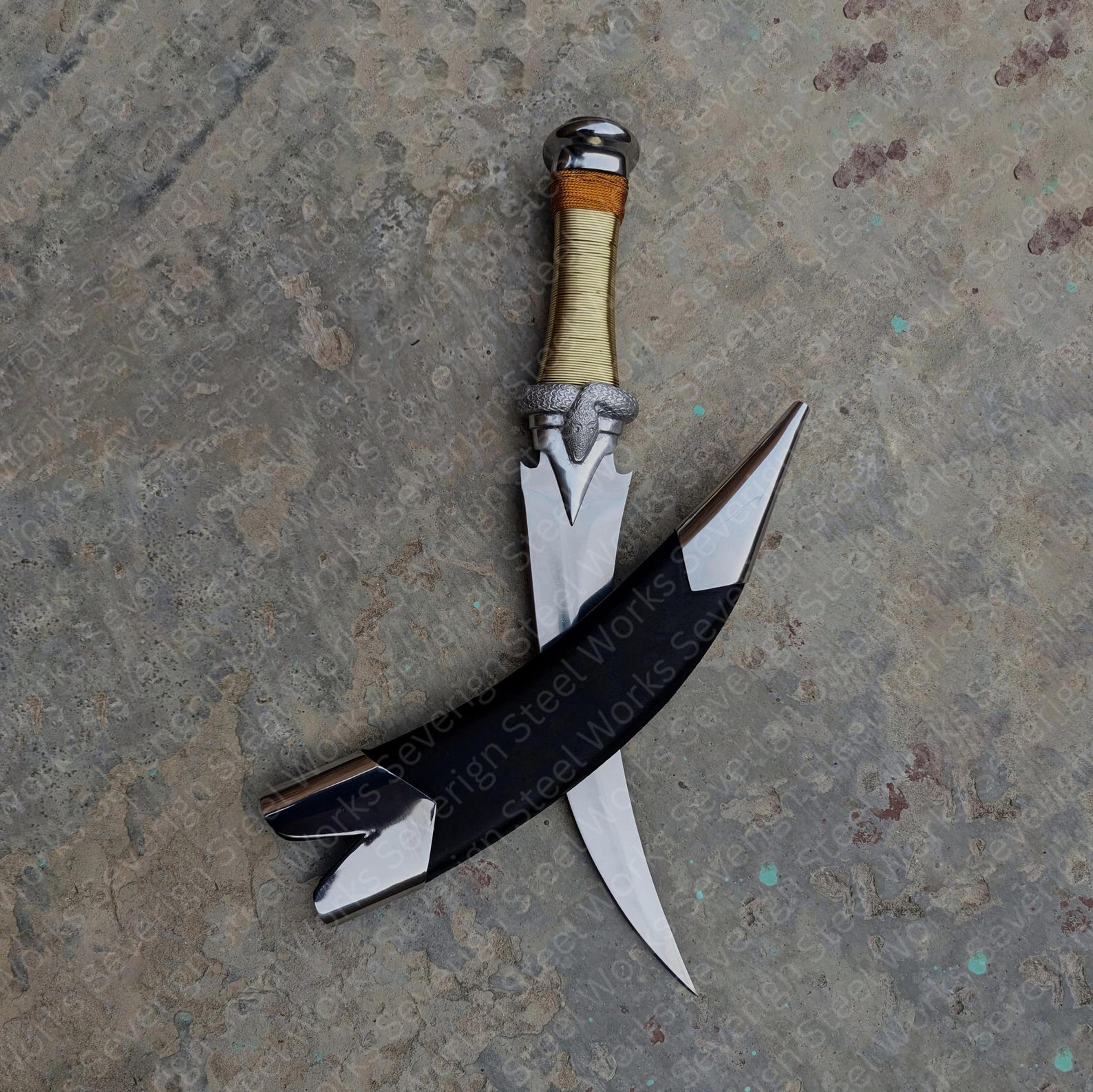 22in eagle guard falcata sword with curved steel blade, wrapped grip & brown leather sheath