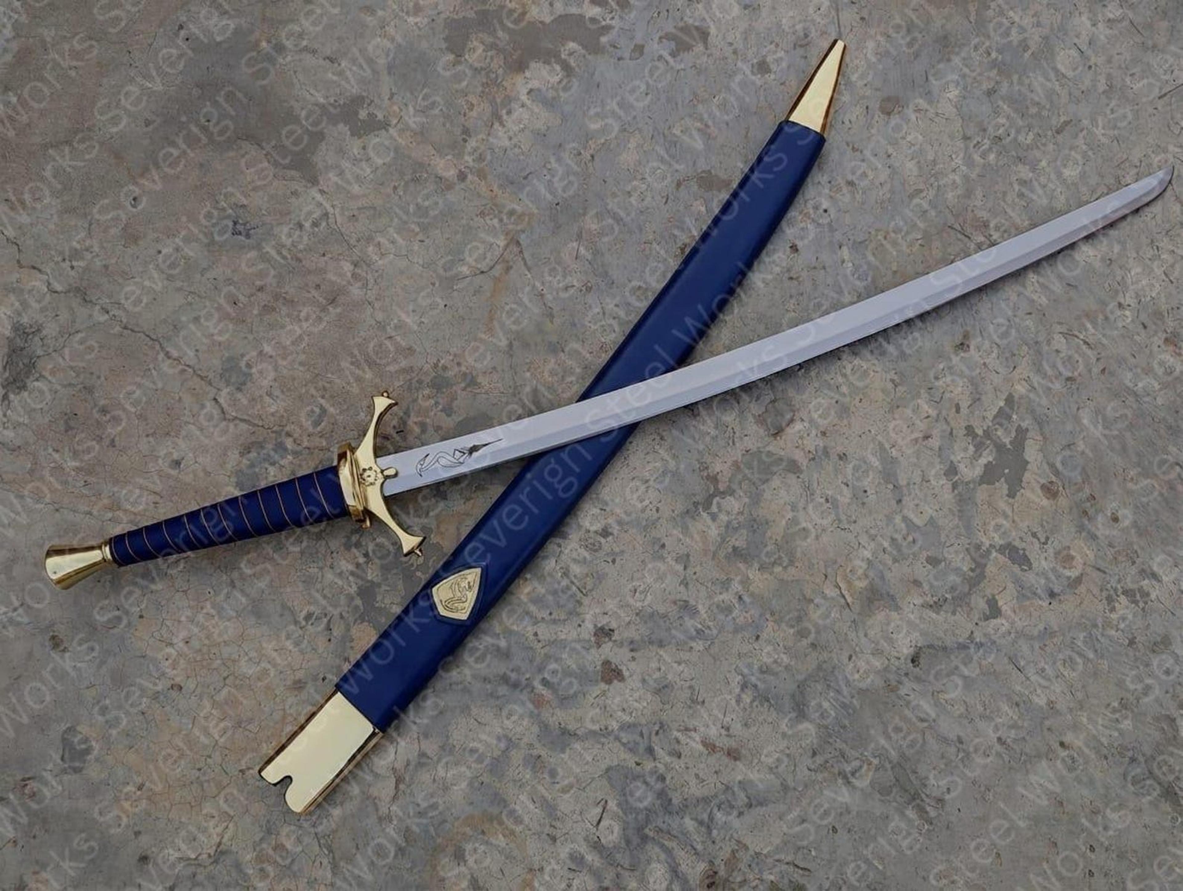 Heron Emblem Fantasy Sword 42 1065 High Carbon Steel Collector Replica With Blue Scabbard 3