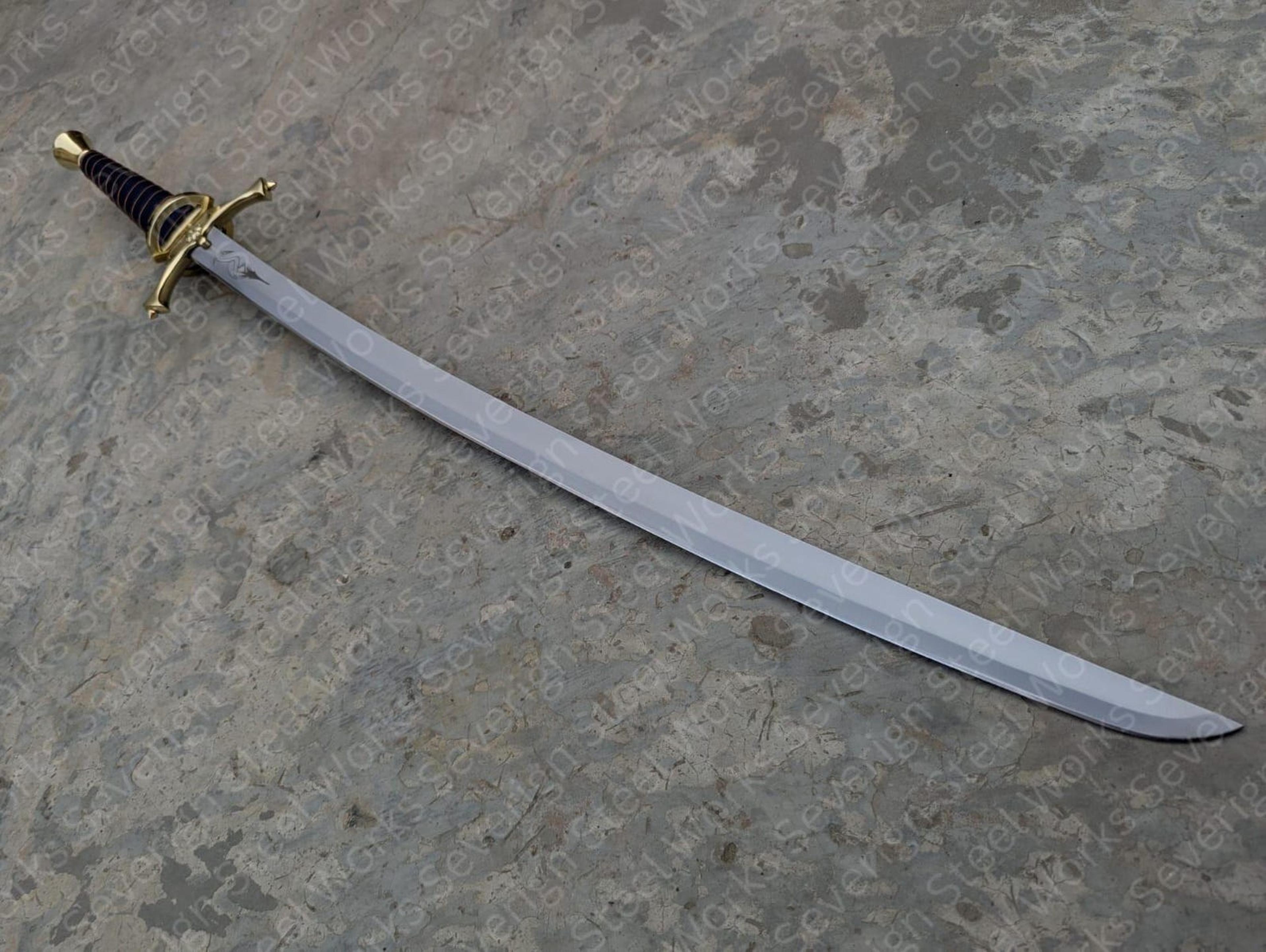 Heron Emblem Fantasy Sword 42 1065 High Carbon Steel Collector Replica With Blue Scabbard 8