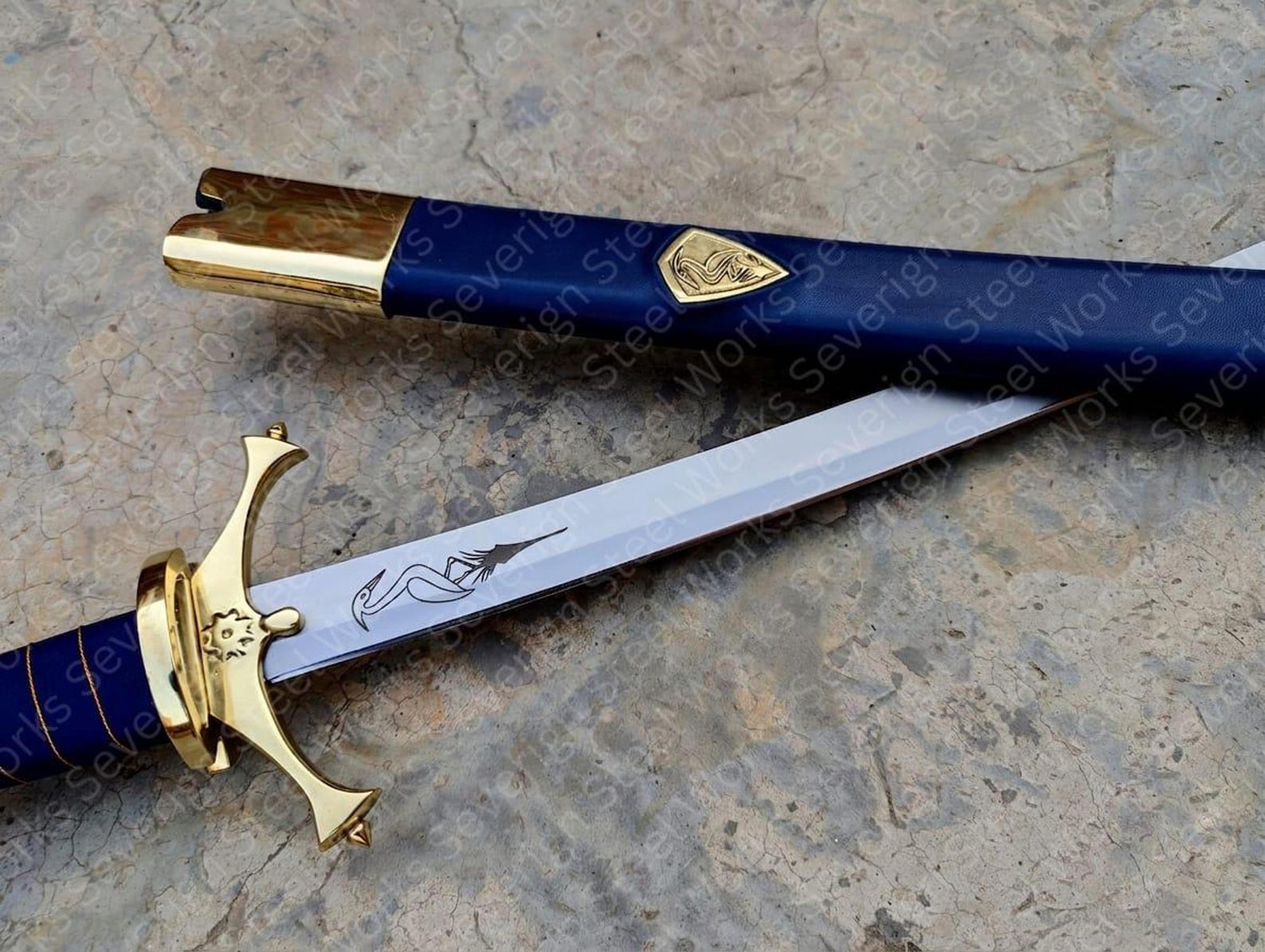 Heron Emblem Fantasy Sword 42 1065 High Carbon Steel Collector Replica With Blue Scabbard 5