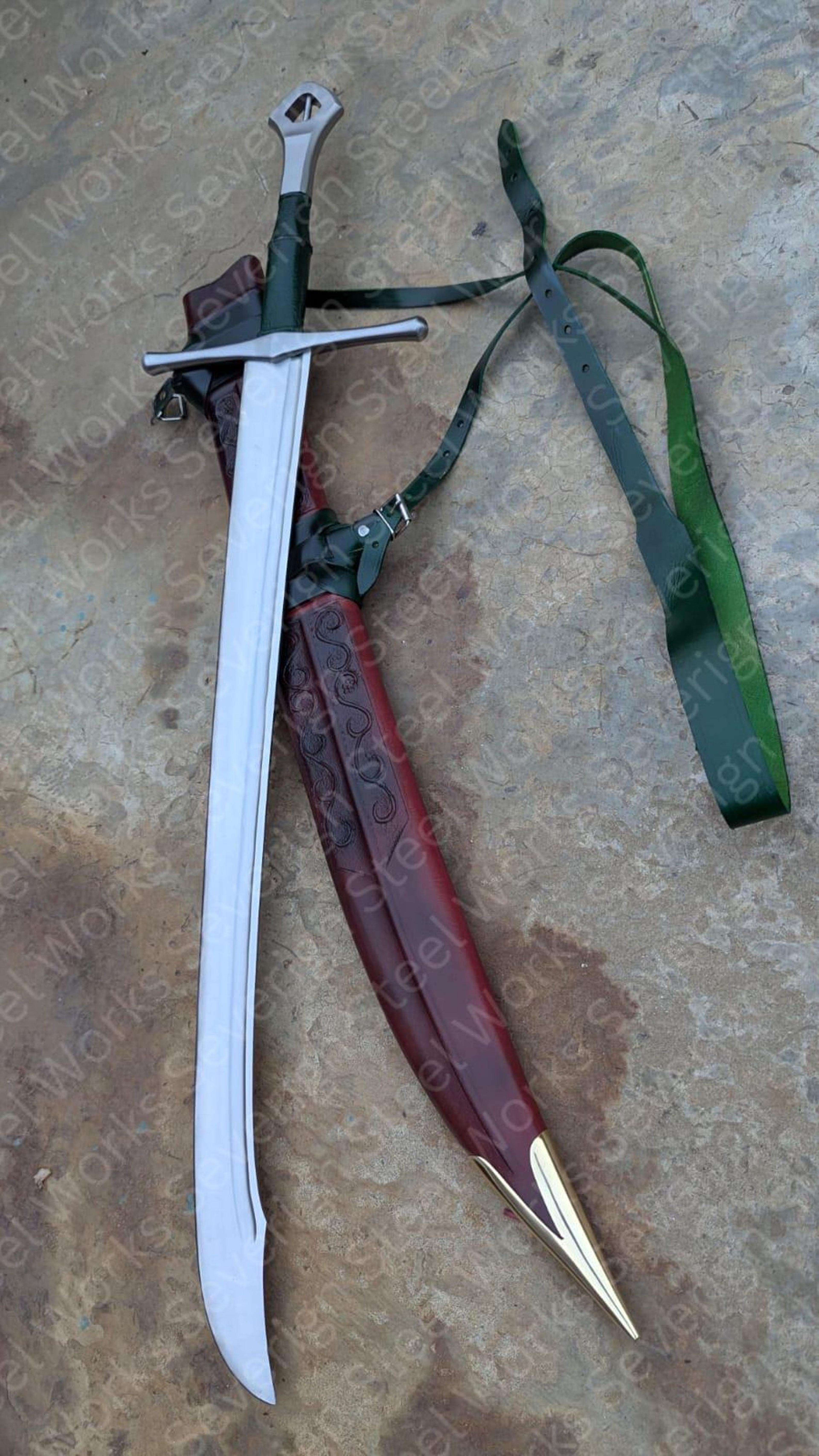 Handmade 38 Falchion Sword 1095 High Carbon Steel Single Edge Embossed Leather Scabbard Colle 1