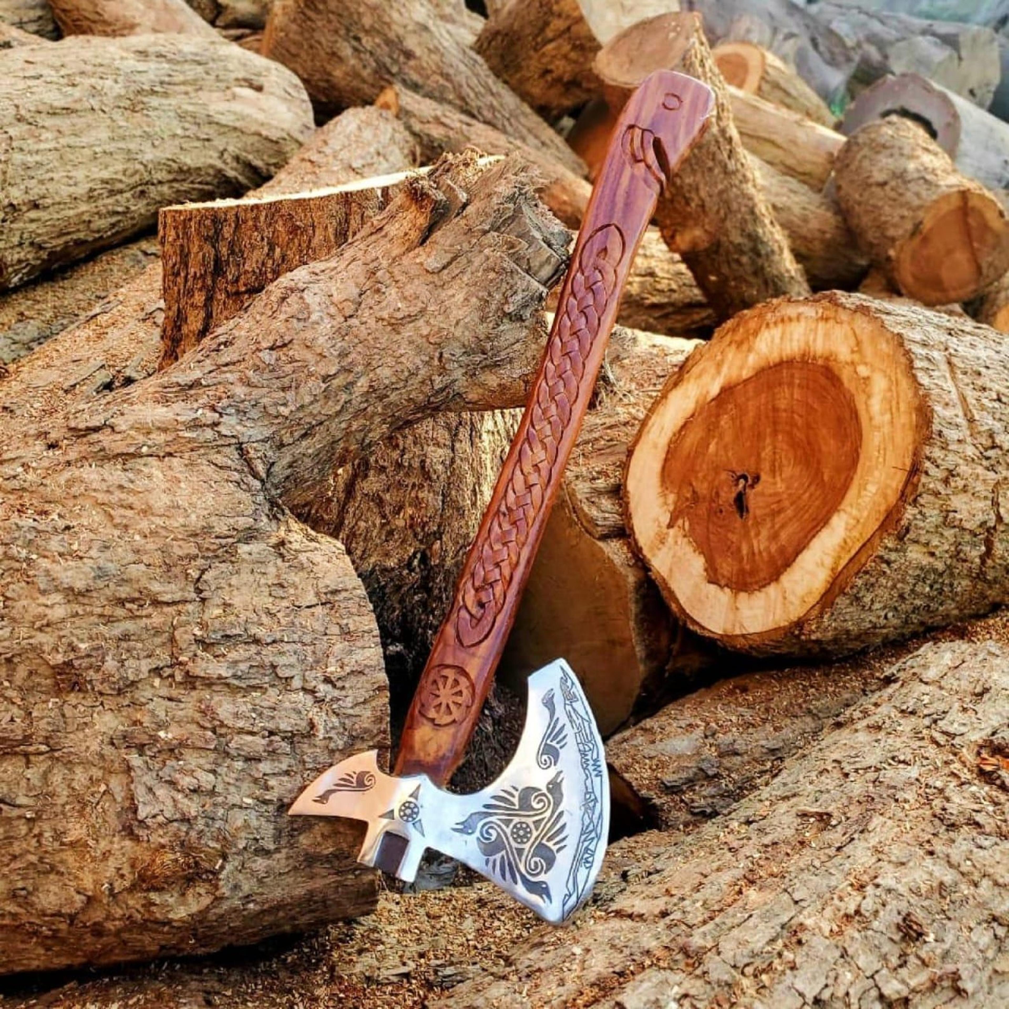 5160 Carbon Steel Viking Raven Collectible Handcrafted DoubleHeaded Norse Decor With Ash Wood 2