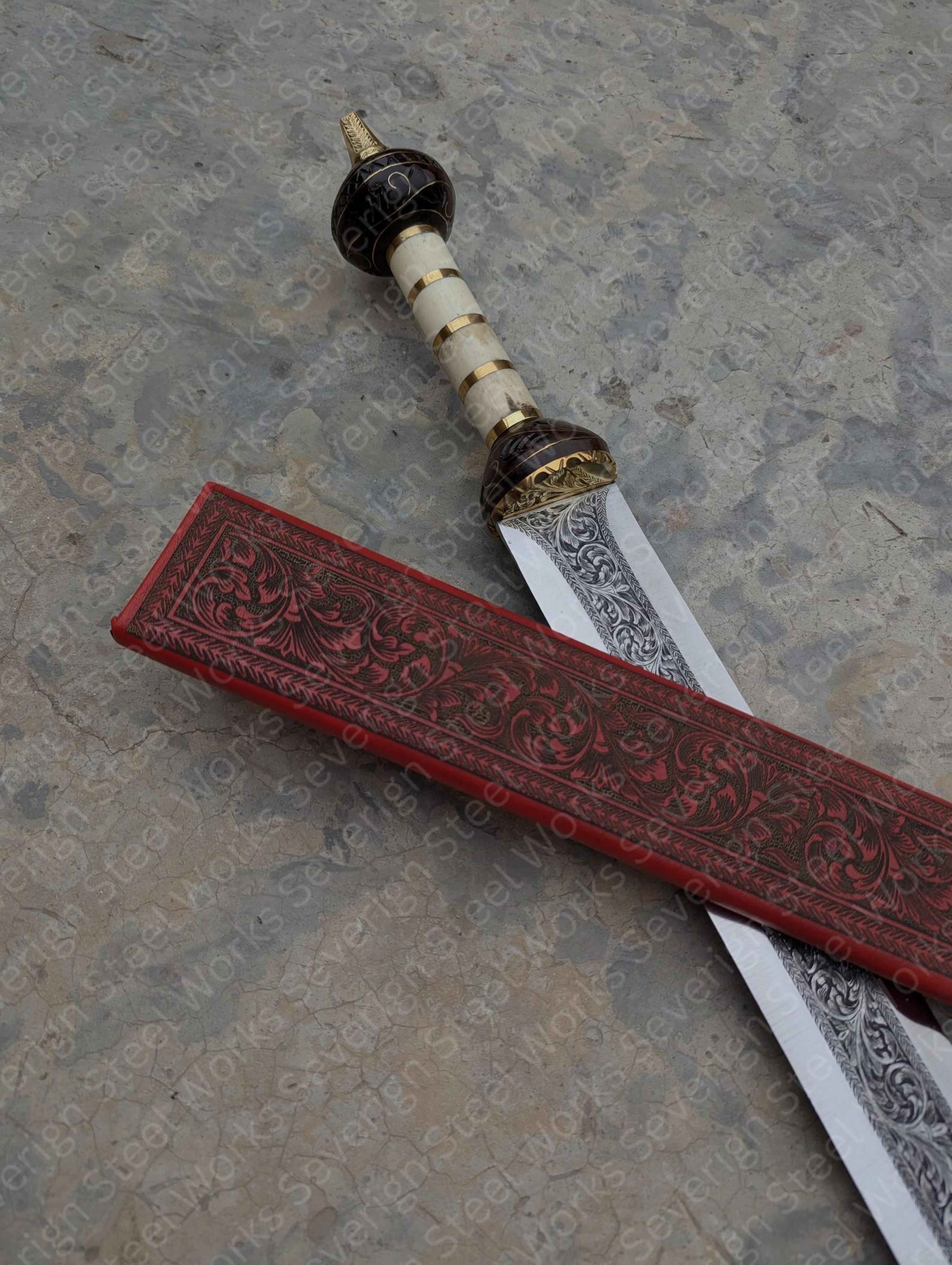 Authentic Roman Gladius Sword 1095 Carbon Steel HandEngraved Blade Leather Scabbard Collector 7