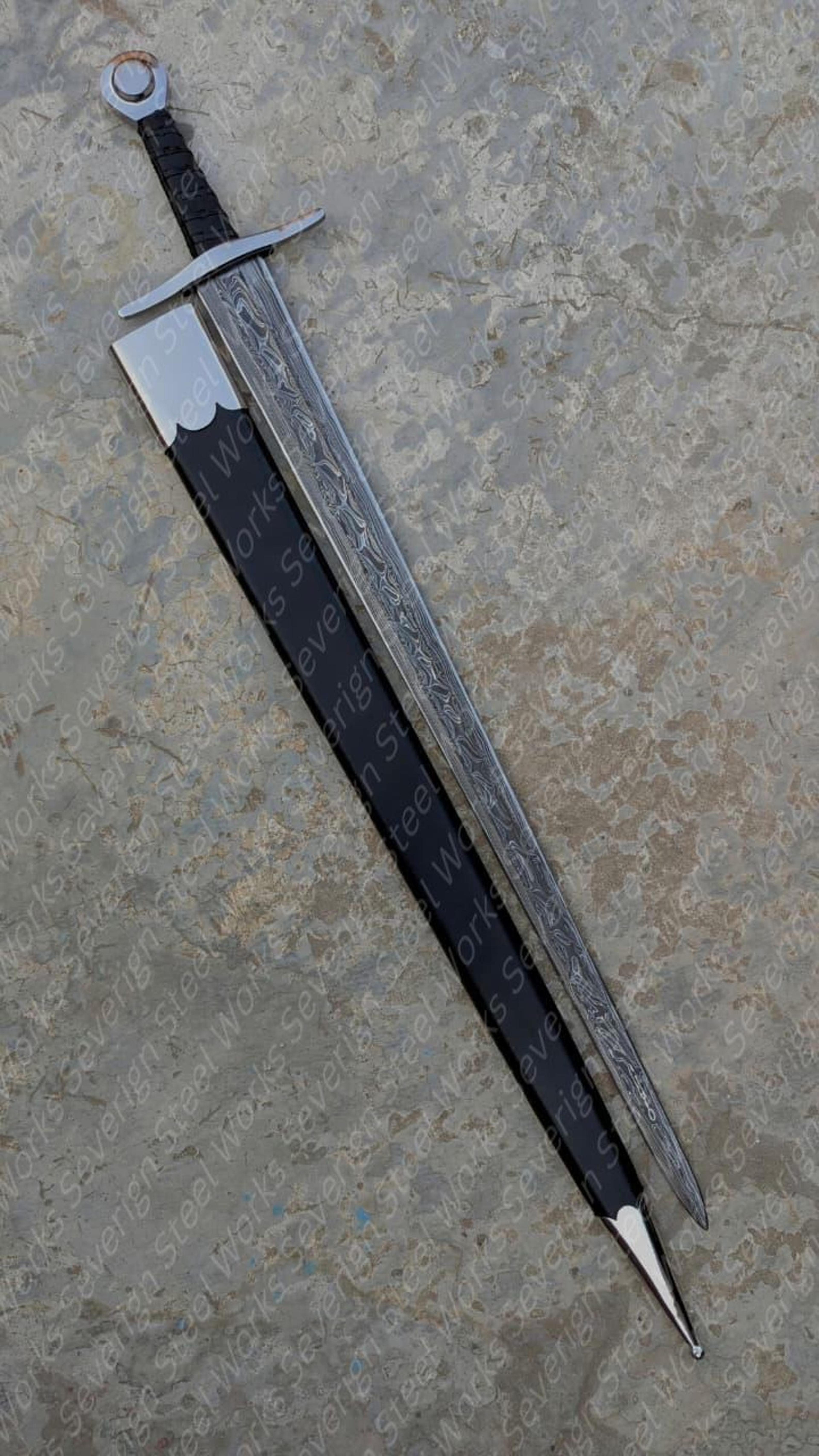 39 Swedish Damascus Sir William Marshal Replica Authentic Medieval Knight Sword With Leather W 3