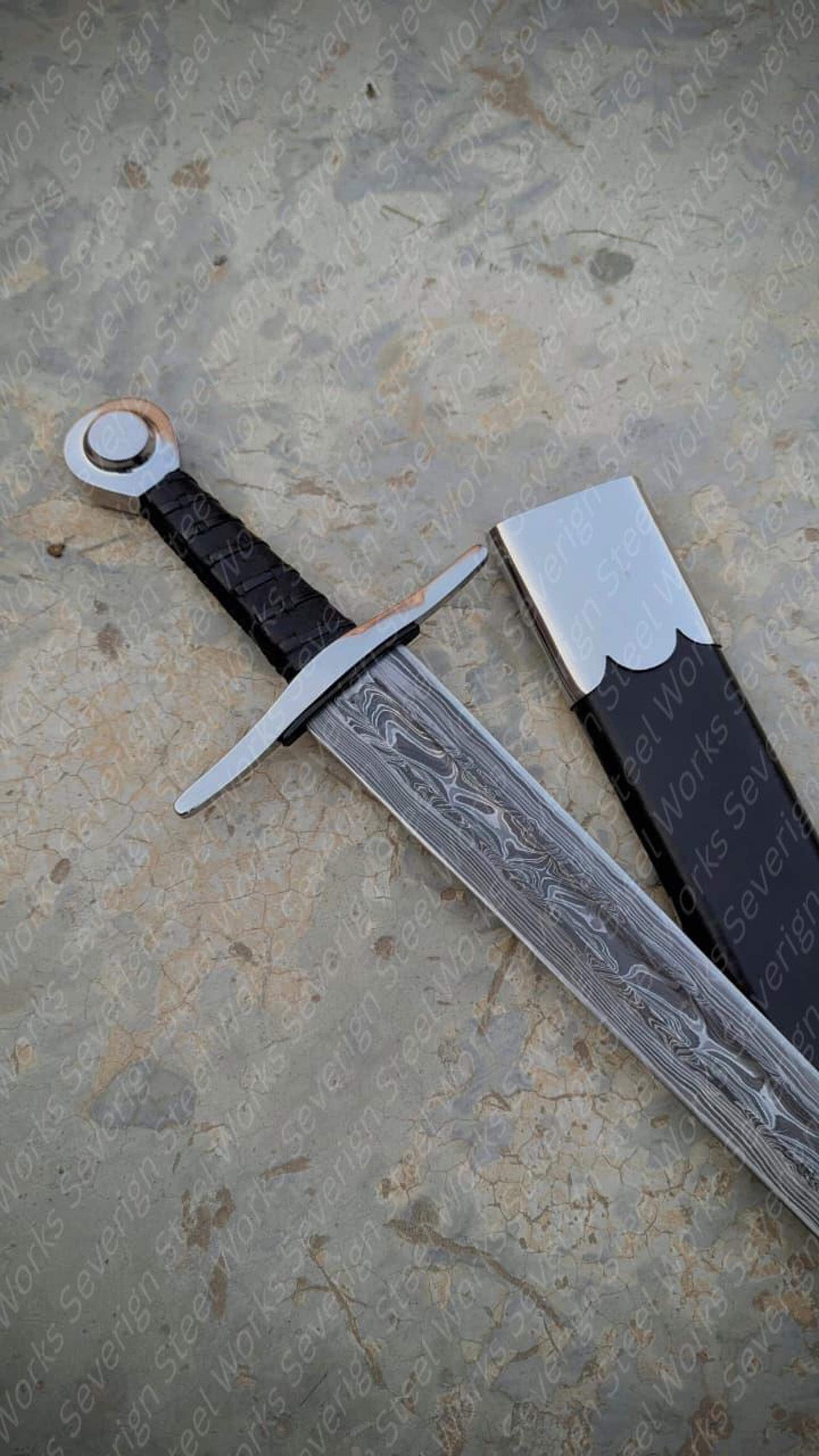 39 Swedish Damascus Sir William Marshal Replica Authentic Medieval Knight Sword With Leather W 8